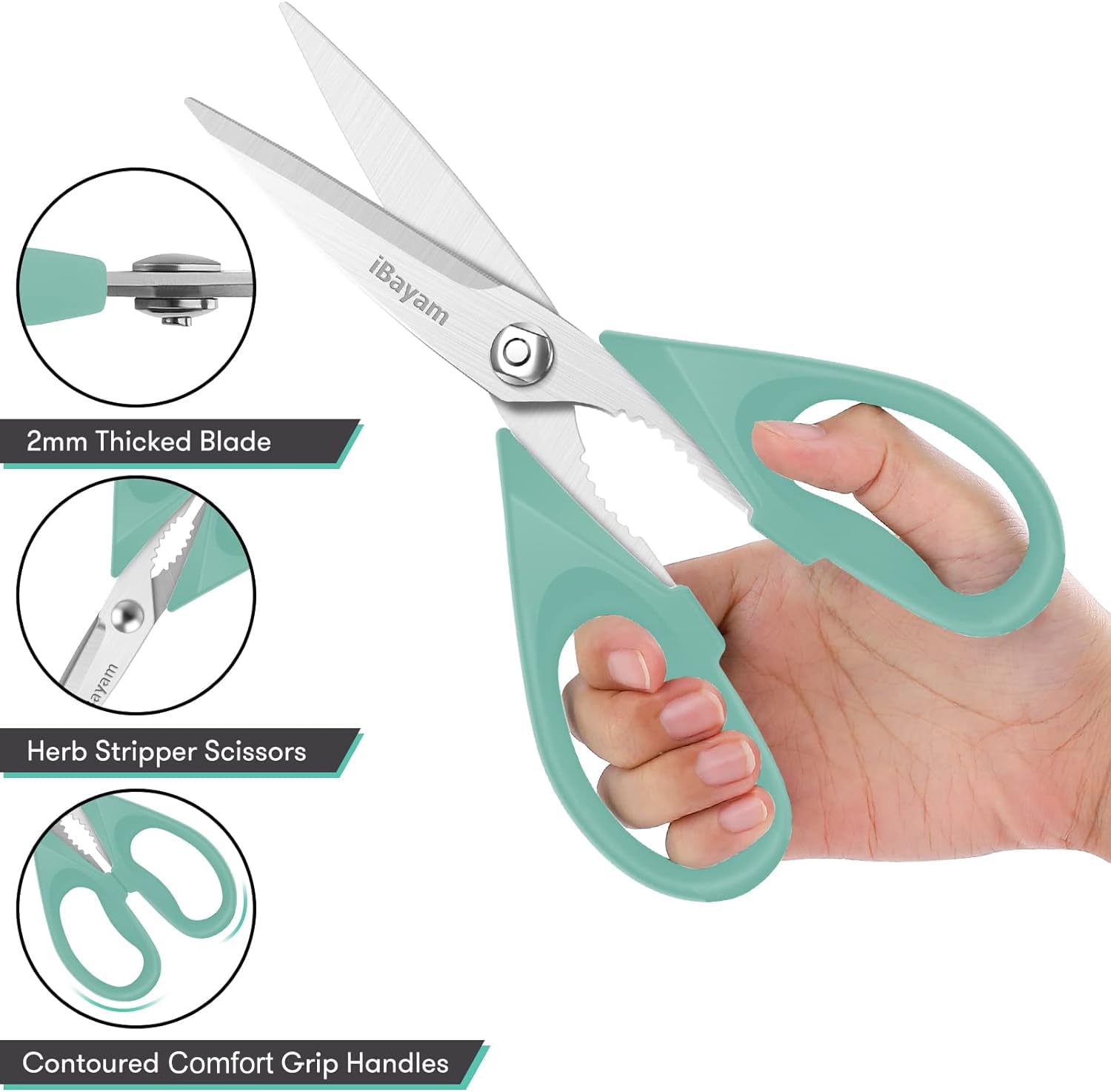 iBayam Kitchen Scissors All Purpose Heavy Duty 2 Pack with Protective Sheath, Stainless Steel Shears Kitchen Utensils Set for Cutting Food Cooking Meat Poultry Dishwasher Safe Soft Comfort-Grip