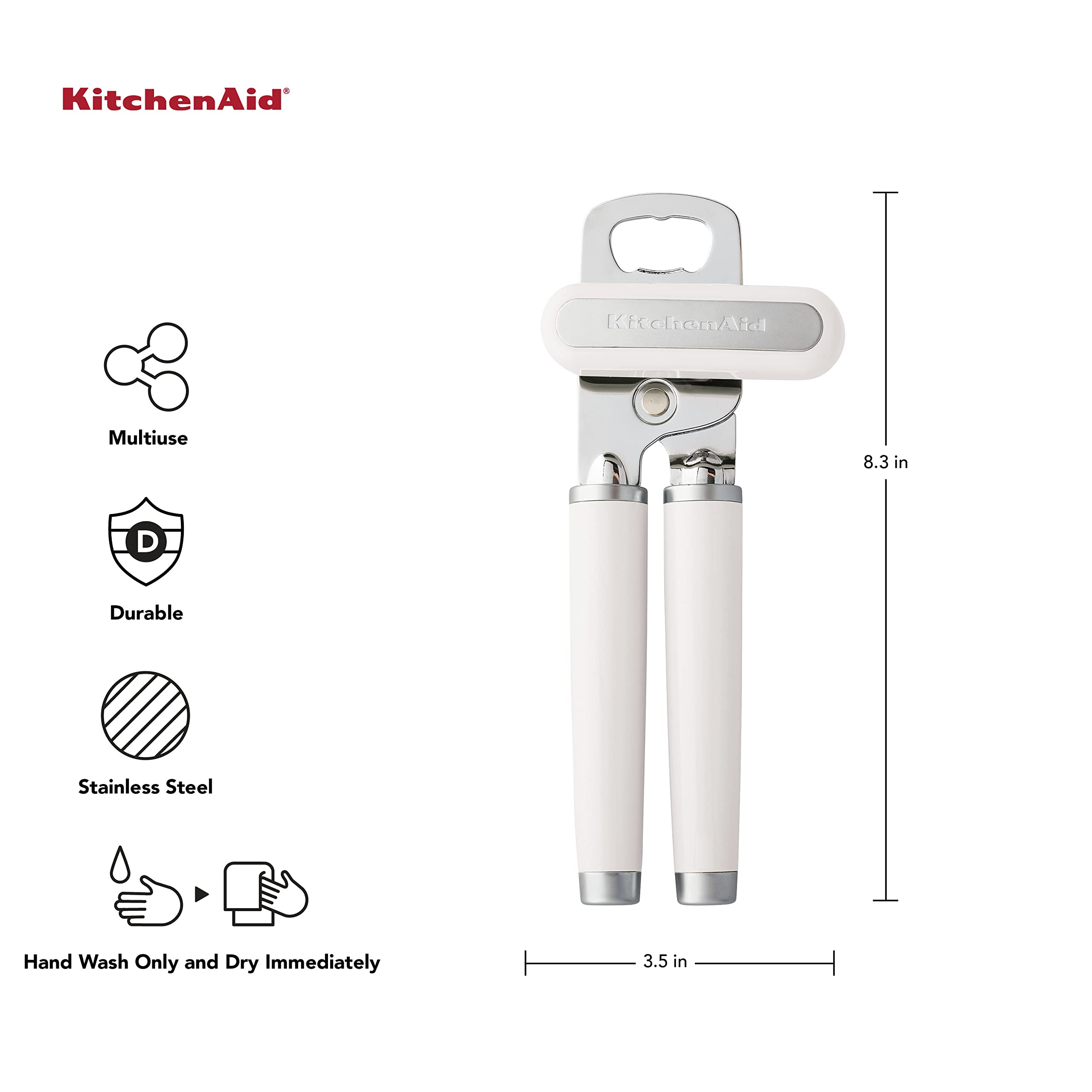 KitchenAid Classic Multifunction Can Opener and Bottle Opener Easy to Use, Razor Sharp Stainless Steel Cutting Wheel, Soft Ergonomic Handles, Black