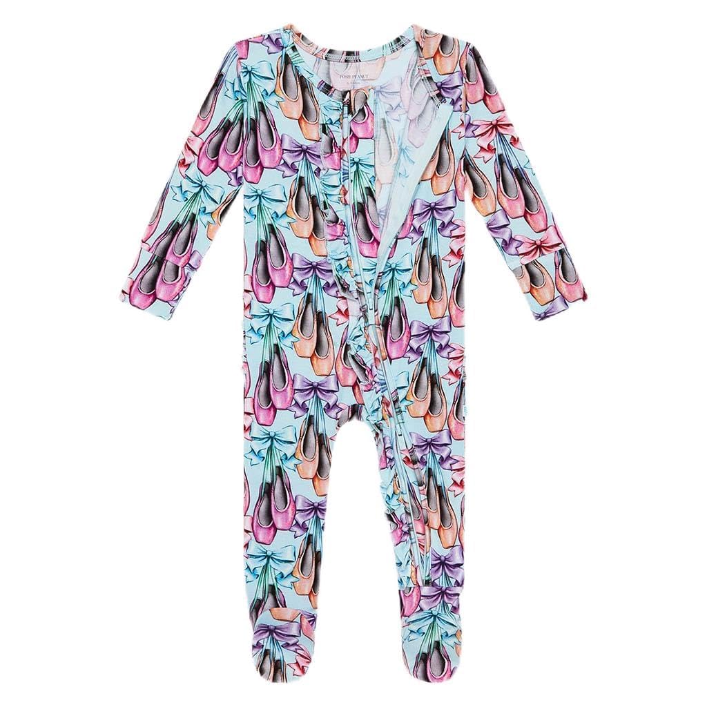 Posh Peanut Footie Pajamas for Baby Girls – Sleepers in Ultra-Soft Viscose from Bamboo with 2-Way Zipper & Ruffle Trim