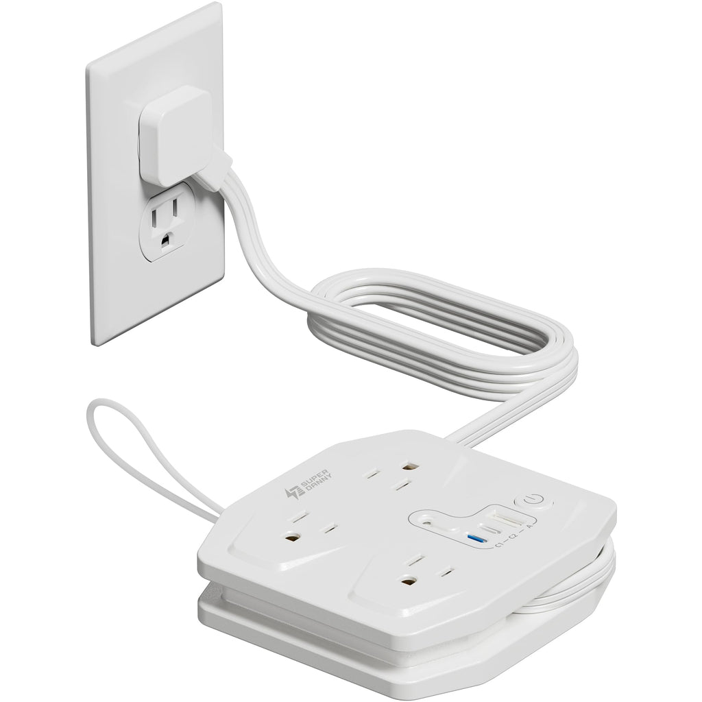 10Ft Extension Cord with Multiple Outlets, Flat Plug Surge Protector Power Strip 10 Ft Long Cord, 8 Outlets & 4 USB Ports (2 USB C), Desk Charging Station for Home Office, College Dorm Room Essentials