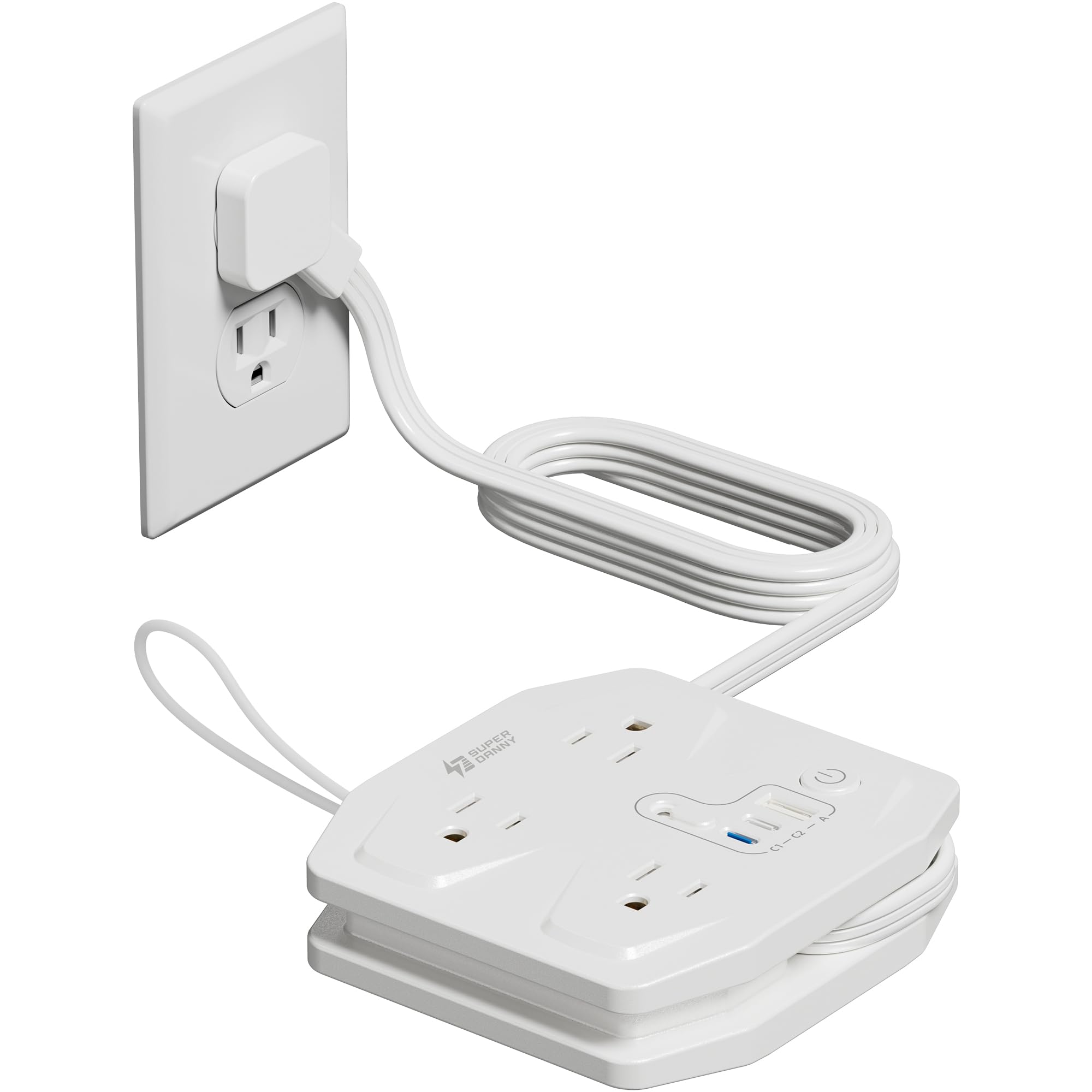 10Ft Extension Cord with Multiple Outlets, Flat Plug Surge Protector Power Strip 10 Ft Long Cord, 8 Outlets & 4 USB Ports (2 USB C), Desk Charging Station for Home Office, College Dorm Room Essentials