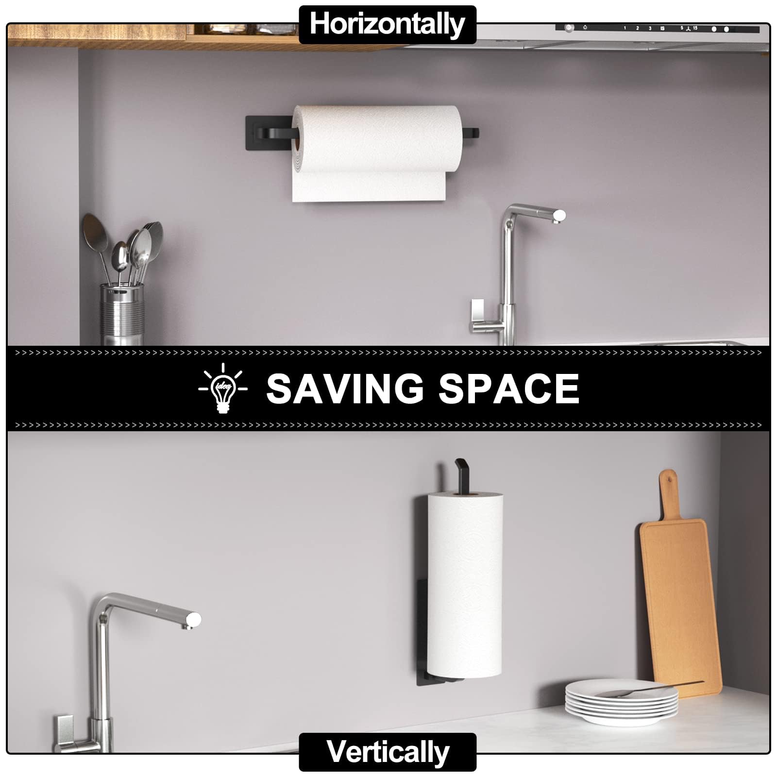 Paper Towel Holder - Self-Adhesive or Drilling, White, Upgraded Aluminum Kitchen Roll Dispenser Under Cabinet, Lighter but Stronger Than Stainless Steel!