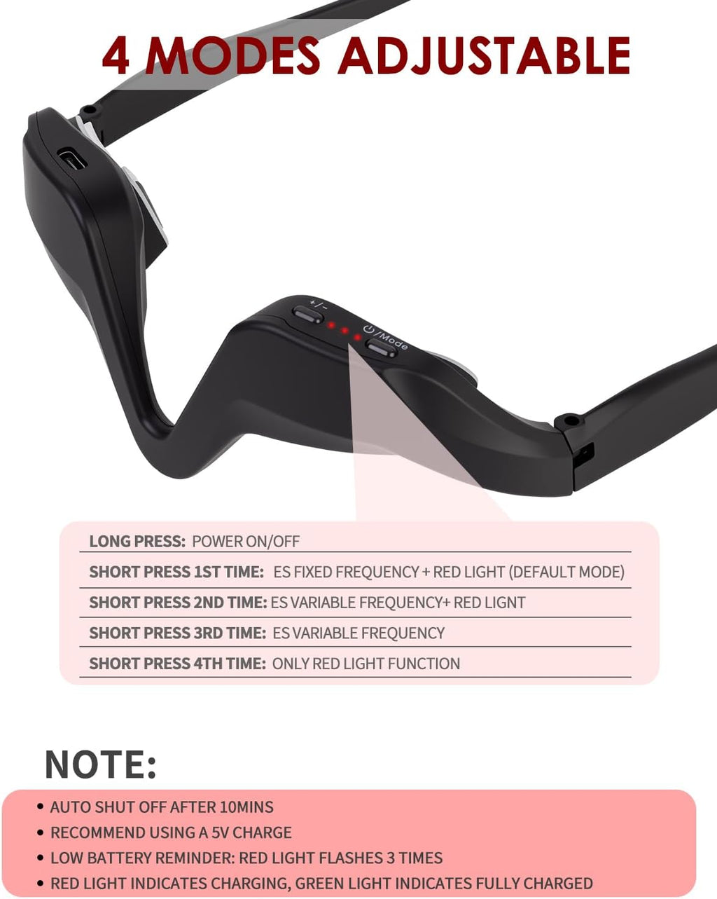 UTK Under Eye Red Light Therapy Device, 630nm Red Light Glasses for Eye Bags, Dark Circles, Puffiness, Rechargeable & 39g Ultra-Light, Gift for Women and Men (Black)