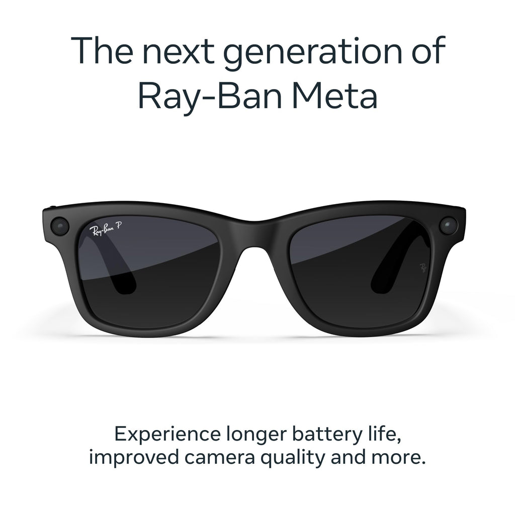 Ray-Ban Meta (Gen 2), Wayfarer, Matte Black | Smart AI Glasses for Men, Women — 2X Battery Life — 3K HD Resolution — 12 MP Ultra-Wide Camera, Audio, Video — Clear Lenses — Wearable Technology