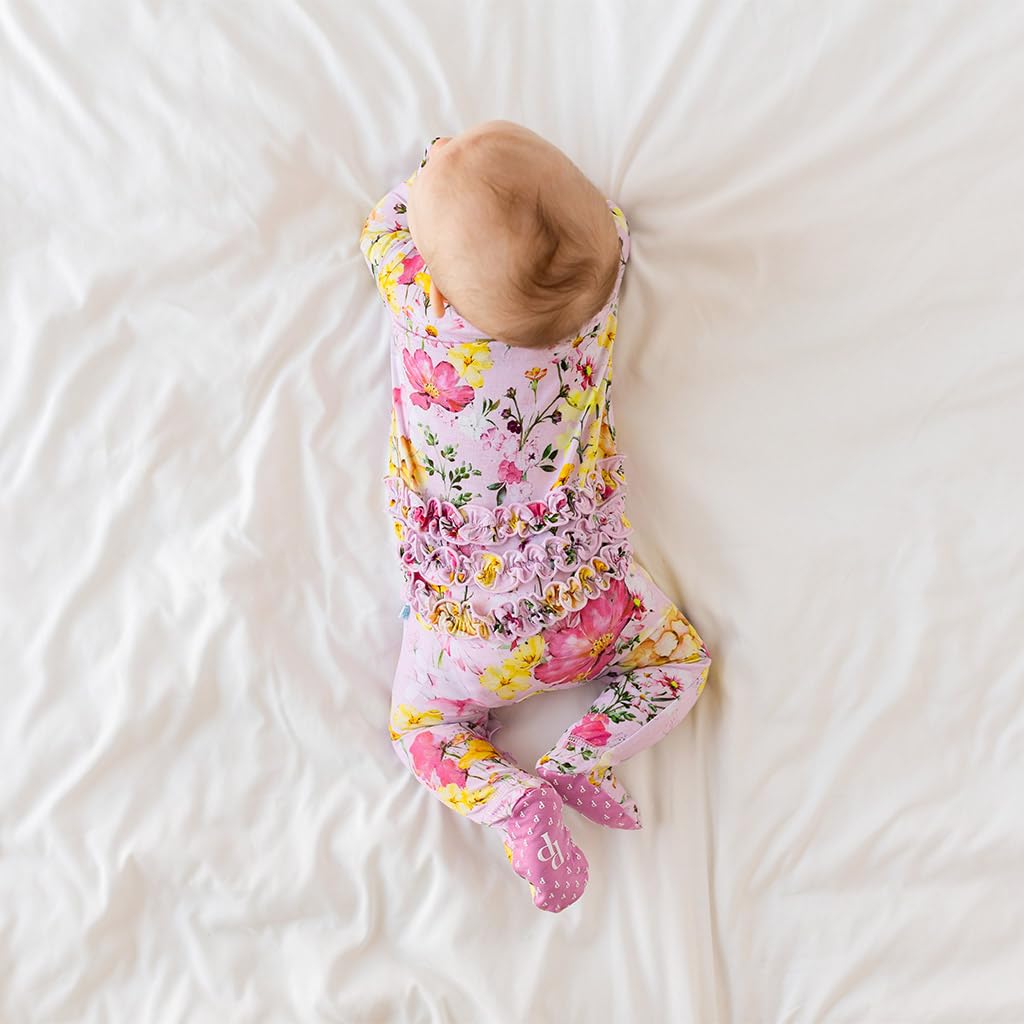 Posh Peanut Footie Pajamas for Baby Girls – Sleepers in Ultra-Soft Viscose from Bamboo with 2-Way Zipper & Ruffle Trim