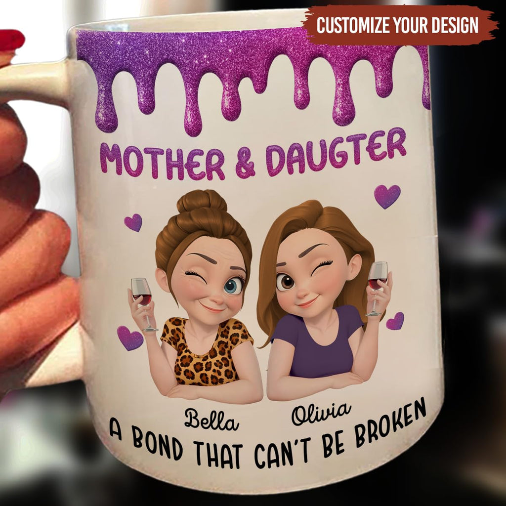 Wrappiness Personalized Mother Daughter Mug - Fuuny and Forever Love Between Mom and Her Girl Fully Customized Coffee Cup - Unique Gift for Mom and Daughter on Mothers Day, Birthday, 11oz/15oz Mug
