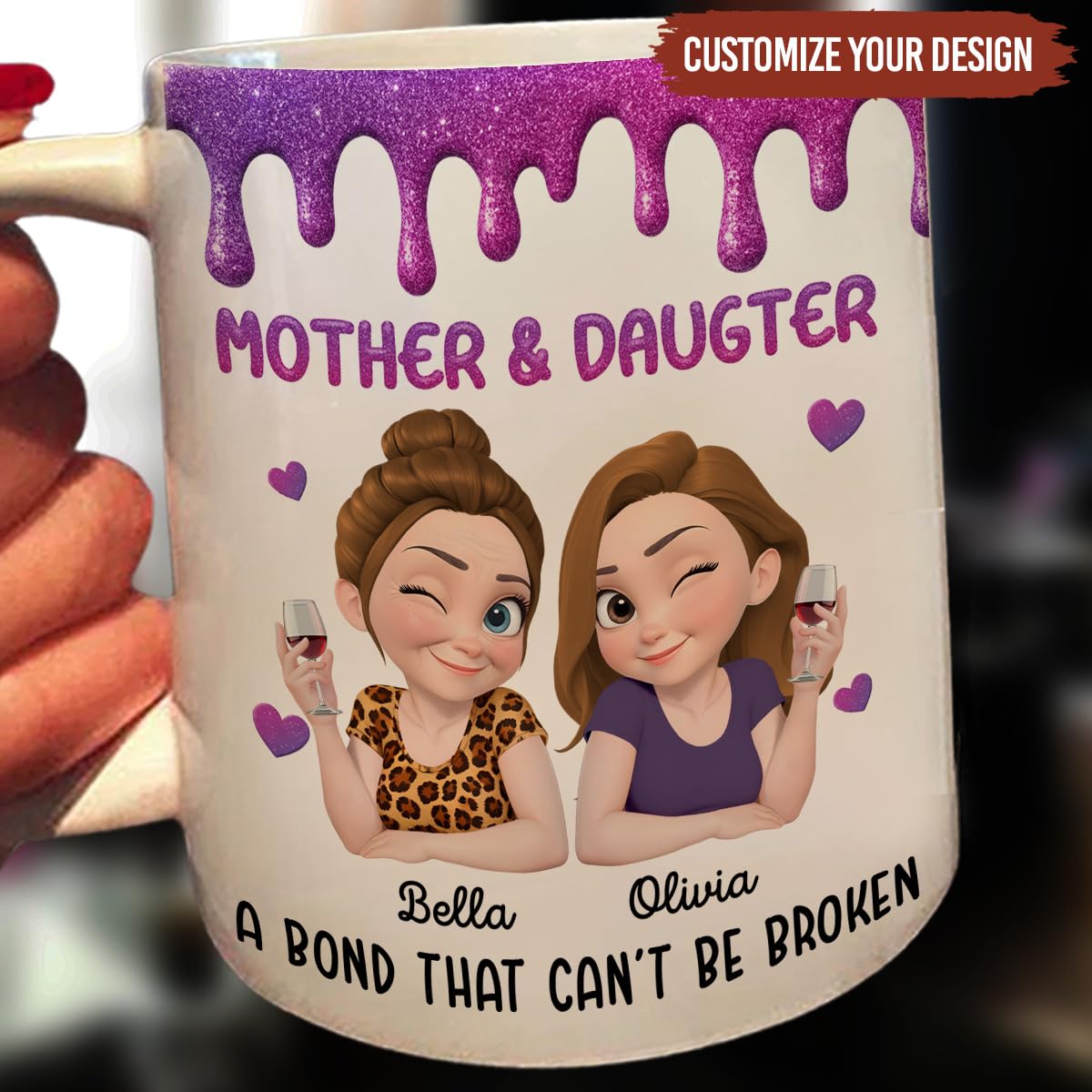 Wrappiness Personalized Mother Daughter Mug - Fuuny and Forever Love Between Mom and Her Girl Fully Customized Coffee Cup - Unique Gift for Mom and Daughter on Mothers Day, Birthday, 11oz/15oz Mug