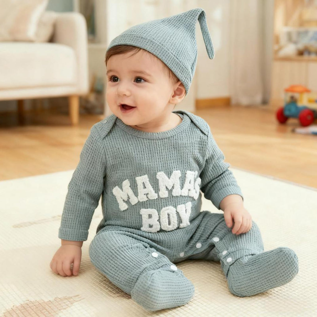 GRNSHTS Newborn Baby Boy Romper Coming Home Outfits Letter Print Bodysuit Jumpsuit+Hat+Gloves 3PCS Clothes Set