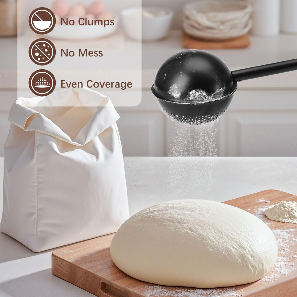 HULISEN Flour Duster for Baking, One-Handed Operation, 304 Stainless Steel Powdered Sugar Shaker Duster, Pick Up and Dust Flour Sifter, Gift Package