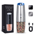 UNNEES Gravity Electric Salt and Pepper Grinder set of 2, Automatic Salt And Pepper Grinder Set, Adjustable Roughness, Battery Powered, LED Light, 2 Pack, (Black)