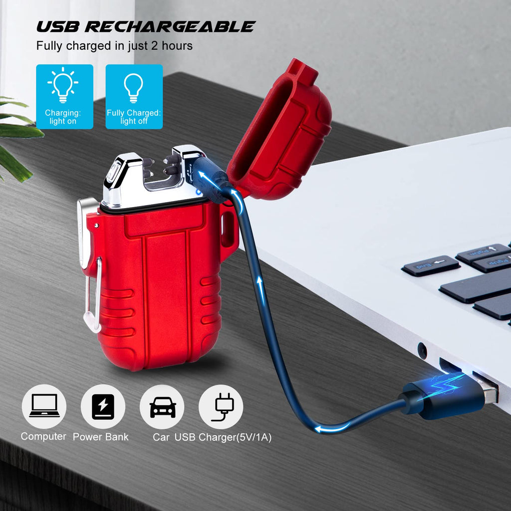 LcFun Electric Dual Arc Lighter USB Rechargeable Outdoor Windproof Flameless Plasma Lighters for Camping, Hiking, Waterproof Matches Survival Tactical Gear Birthday Gifts for Men
