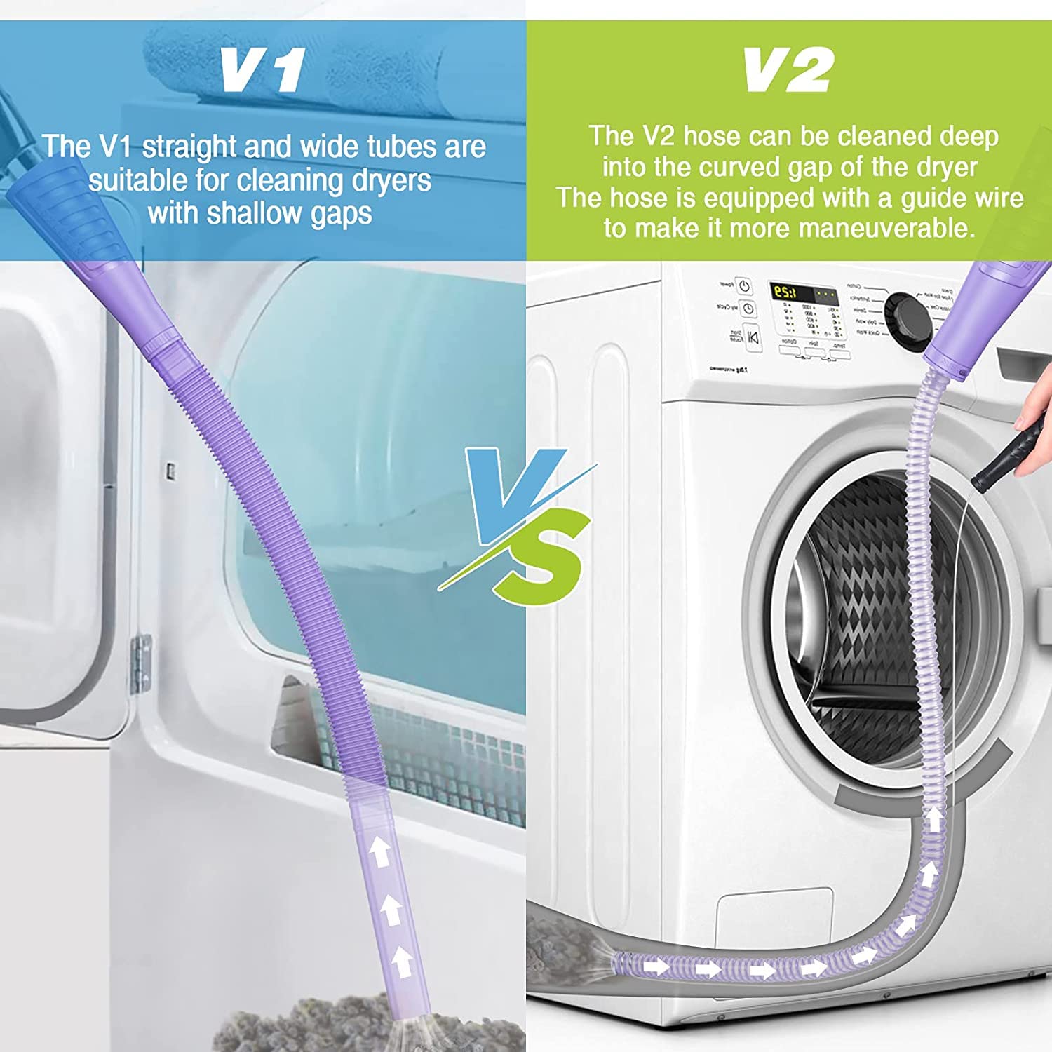 Sealegend 2 Pieces Dryer Vent Cleaner Kit Dryer Lint Vacuum Attachment, Dryer Vent Cleaning Lint Remover 2 Hoses Tools for Home Improvement