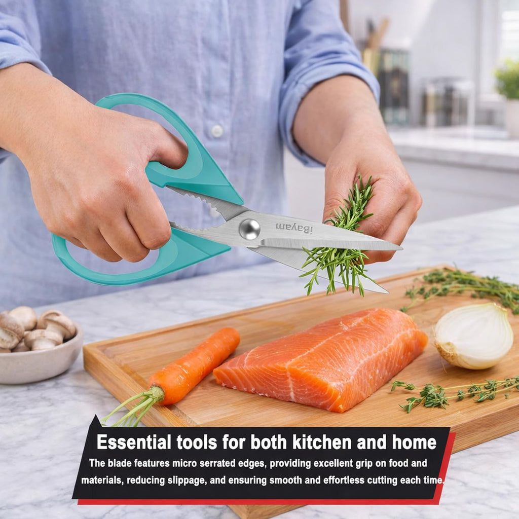 iBayam Kitchen Scissors All Purpose Heavy Duty 2 Pack with Protective Sheath, Stainless Steel Shears Kitchen Utensils Set for Cutting Food Cooking Meat Poultry Dishwasher Safe Soft Comfort-Grip