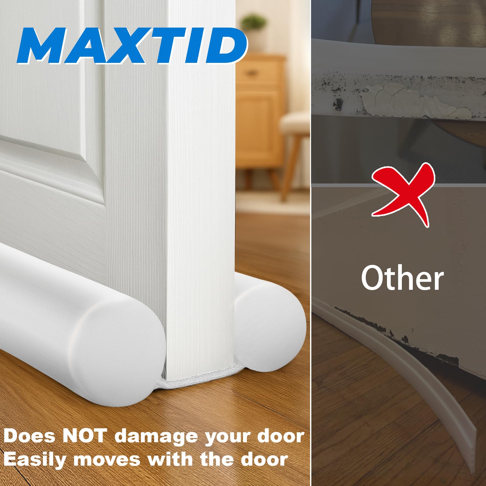 MAXTID Large Door Draft Stopper for Bottom of Doors 36” Under Door Sweep Noise Blocker Black Gap Stoppers Adjustable Doors Seal Sweep Guard Draft, Window Breeze Stoppers, Home Essentials Gadgets