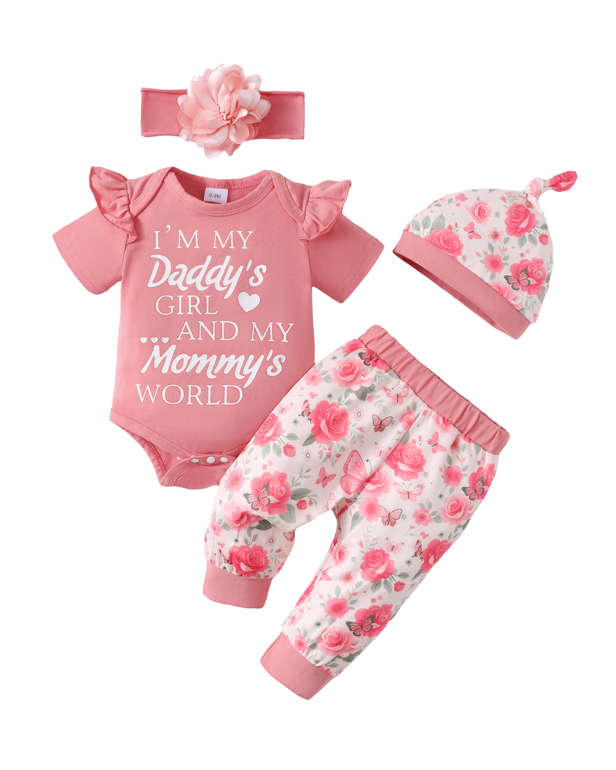 Renotemy Newborn Infant Baby Girl Clothes Summer Outfits Infant Romper Pants Cute Toddler Girl Clothes Gift Set