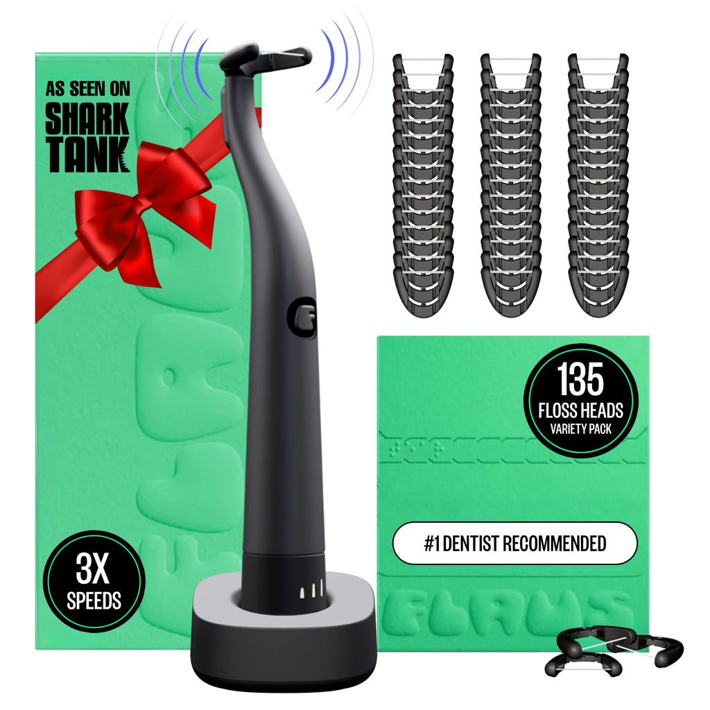 FLAUS Electric Flosser (Gentle Glide) - Shark Tank + Oprah's List - Water Floss Alternative - Dental Plaque Remover for Adults - Easy Vibration Power Flossing - Safe Portable Gum + Teeth Cleaning Tool