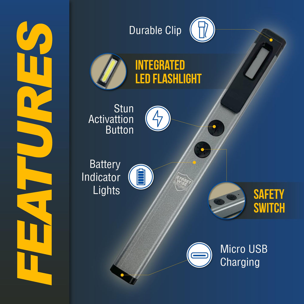 Streetwise Pain Pen 25,000,000 Volts Stun Gun for Self Protection - Tactical Stun Pen for Women and Men, USB Rechargeable, Battery Indicator, Durable Clip, Compact and Concealable for Protection