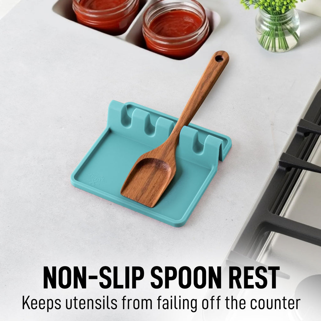 Zulay Kitchen Spoon Rest for Multiple Utensils High Heat-Resistant Silicone Drip Pad, BPA-Free Spoon Holder for Stove Top, Kitchen Gadget Holder for Ladles, Tongs, Cooking Spatula - Makes Great Gift