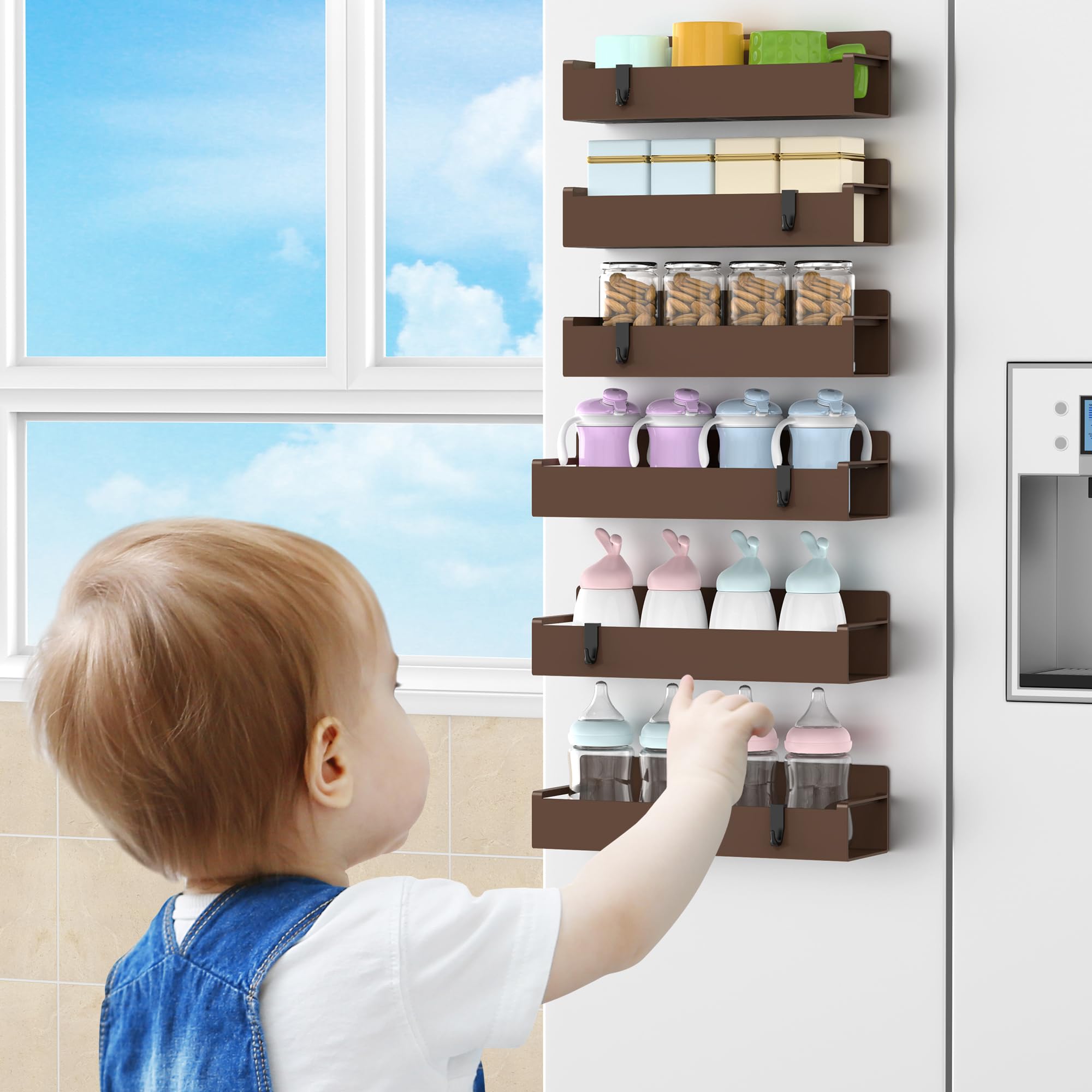 HuggieGems 4 Pack Magnetic Spice Rack Organizer for Refrigerator and Oven, Black Fridge Organizers and Storage for Kitchen