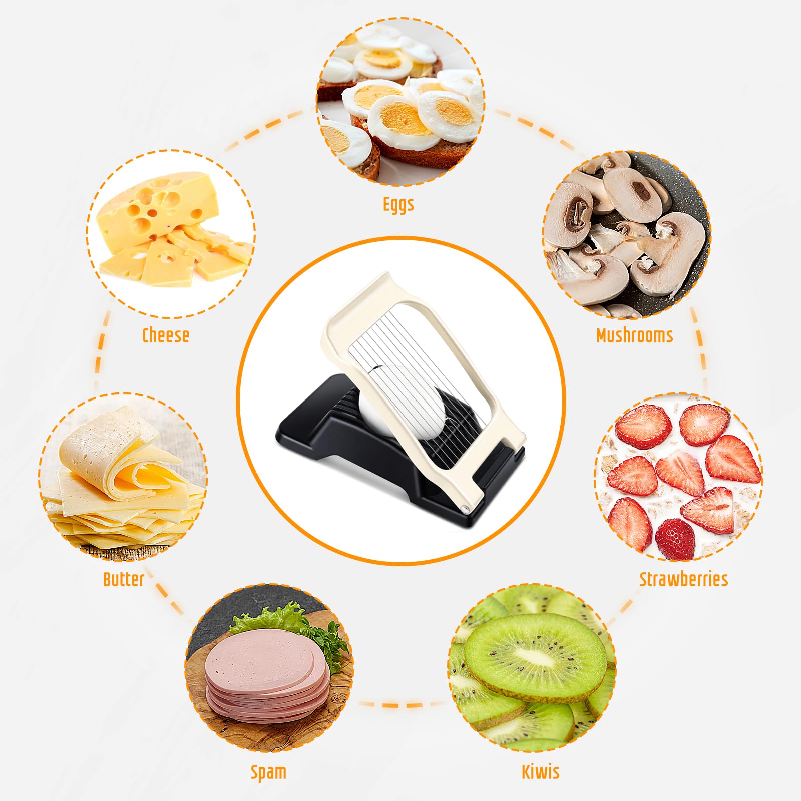 Egg Slicer for Hard Boiled Eggs, Stainless Steel Wire, Multipurpose Heavy Duty Aluminium Egg Cutter Dishwasher Safe for Egg, Salads & Sandwiches, Strawberries, Mushrooms & Soft Cheese, Fruit, Sliver