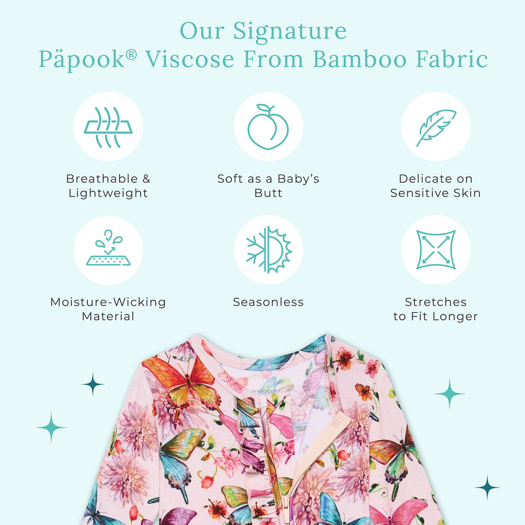 Posh Peanut Footie Pajamas for Baby Girls – Sleepers in Ultra-Soft Viscose from Bamboo with 2-Way Zipper & Ruffle Trim