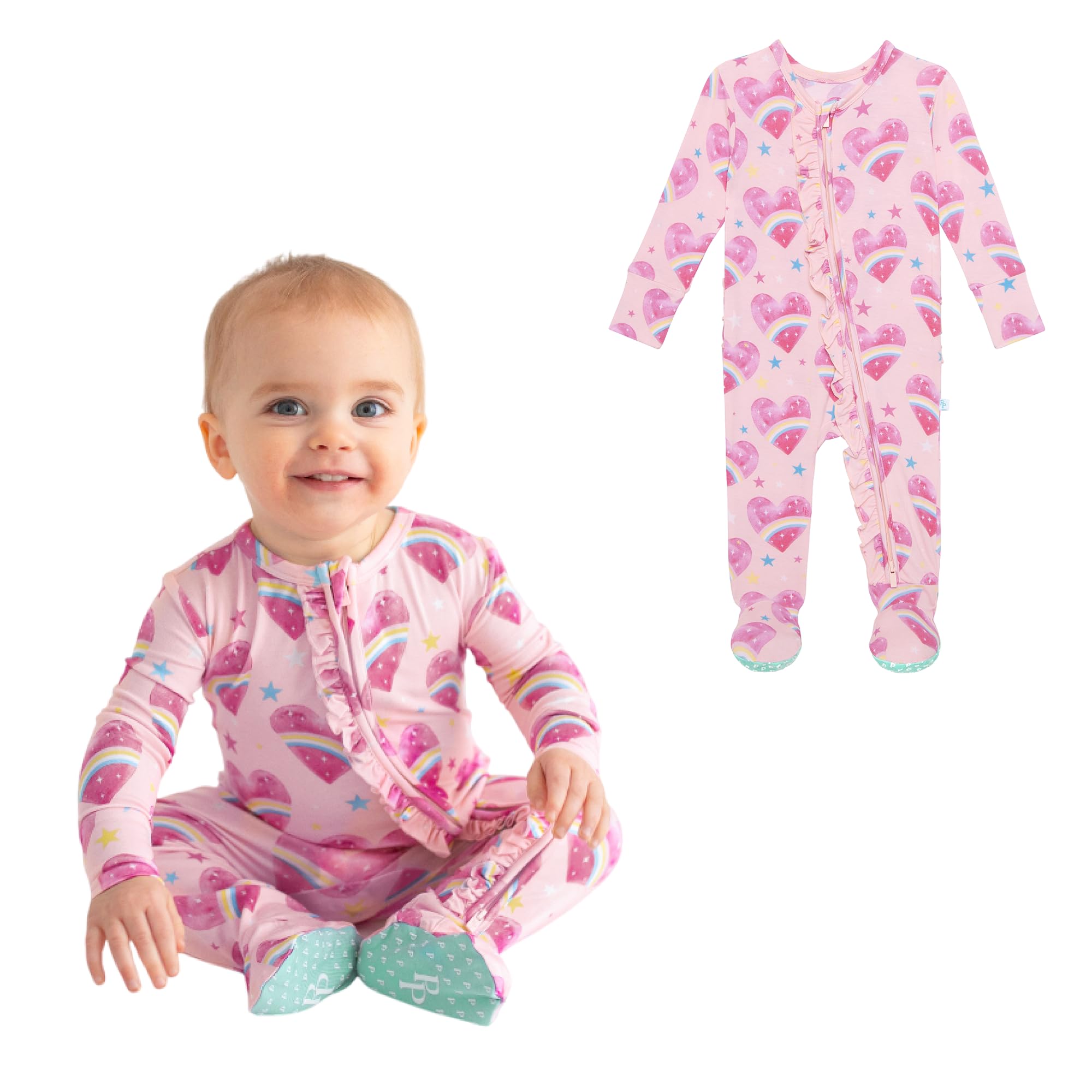 Posh Peanut Footie Pajamas for Baby Girls – Sleepers in Ultra-Soft Viscose from Bamboo with 2-Way Zipper & Ruffle Trim