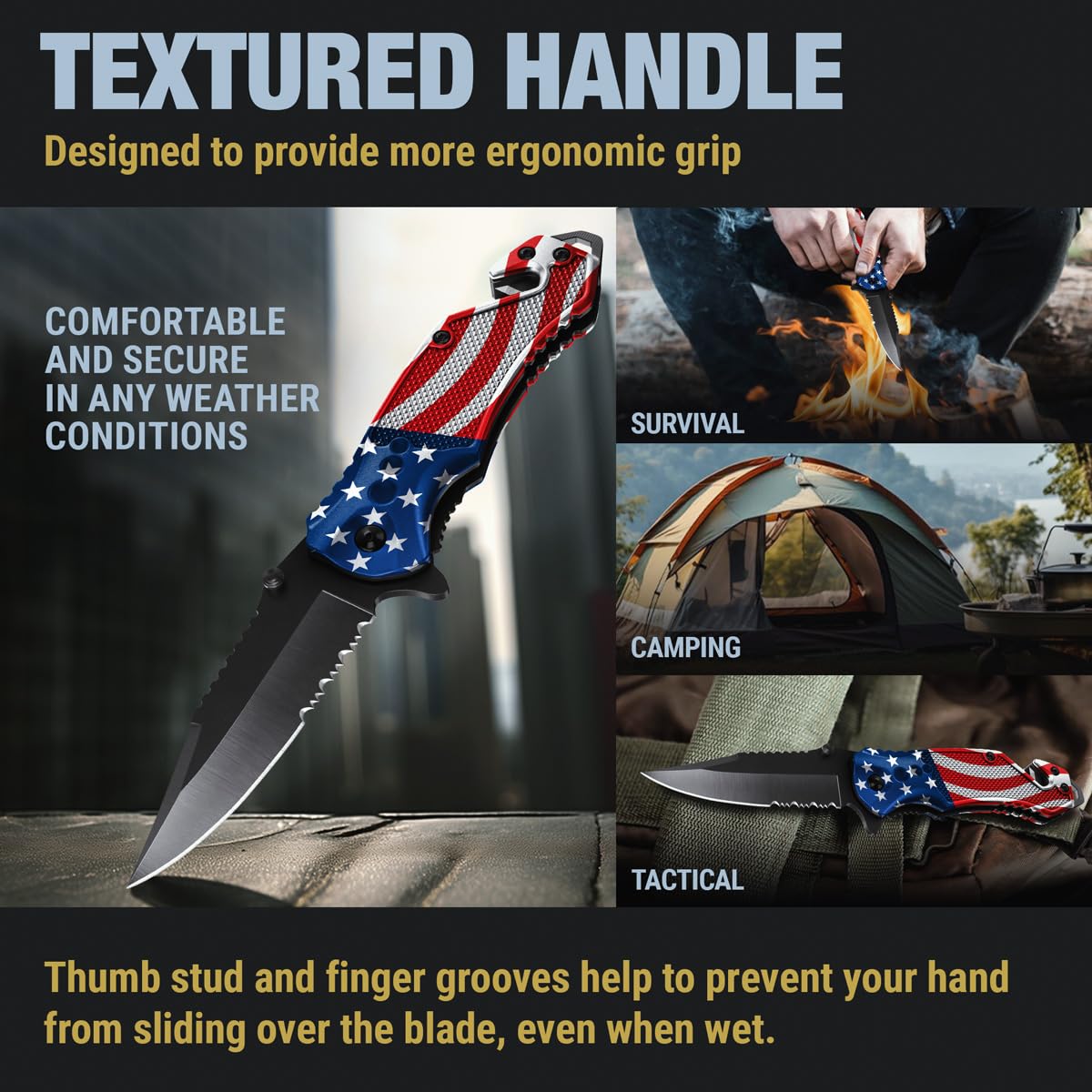 GOOD WORKER Legal Pocket Knife with 2.95” Serrated Blade, Glass Breaker, Seat Belt Cutter - EDC Sharp Folding Knives with Portable Clip - Small Tool for Tactical Camping Survival Hiking - Gifts for Men, Women