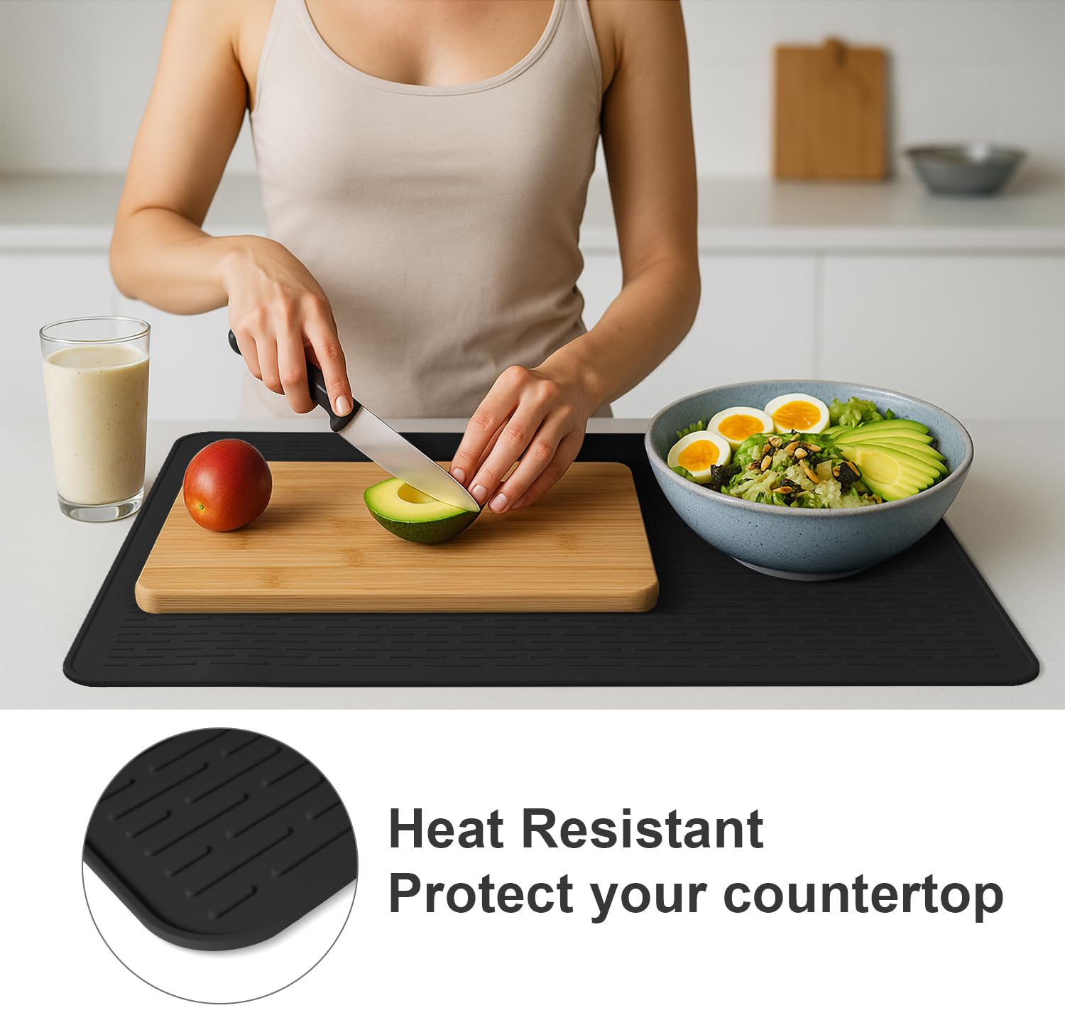 Stove Top Cover for Electric Stove- Range Covers for Electric Stove,Silicone XXL Dish Drying Mat, Glass Cooktop Covers, Flat RV Range top Mats (Black, 28"x20")