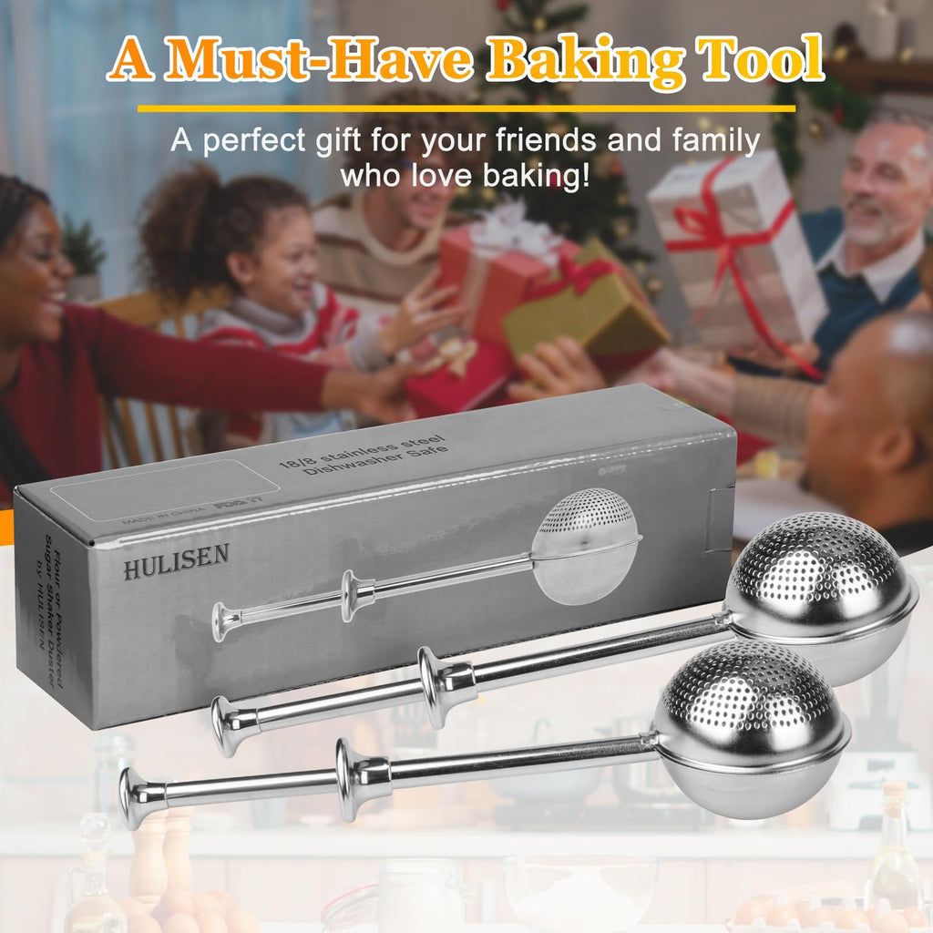 HULISEN Flour Duster for Baking, One-Handed Operation, 304 Stainless Steel Powdered Sugar Shaker Duster, Pick Up and Dust Flour Sifter, Gift Package