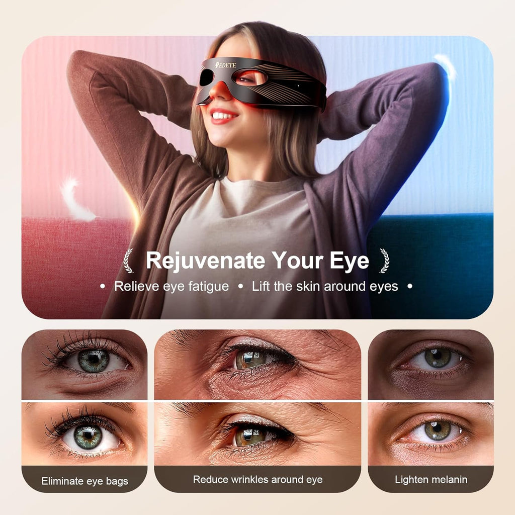 Pedete Red Light Therapy for Eyes, 3 Modes Under-Eye Red Light Eye Mask, Eye Massager for Fine Lines Eye Bags and Dark Circles for Men Women(Black)