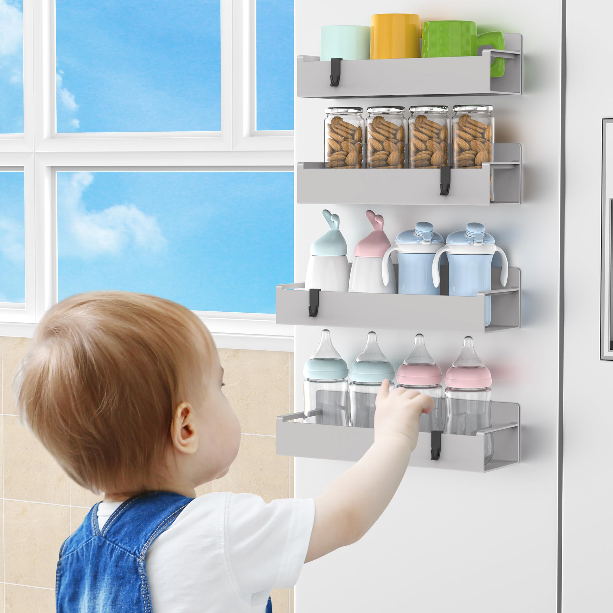 HuggieGems 4 Pack Magnetic Spice Rack Organizer for Refrigerator and Oven, Black Fridge Organizers and Storage for Kitchen