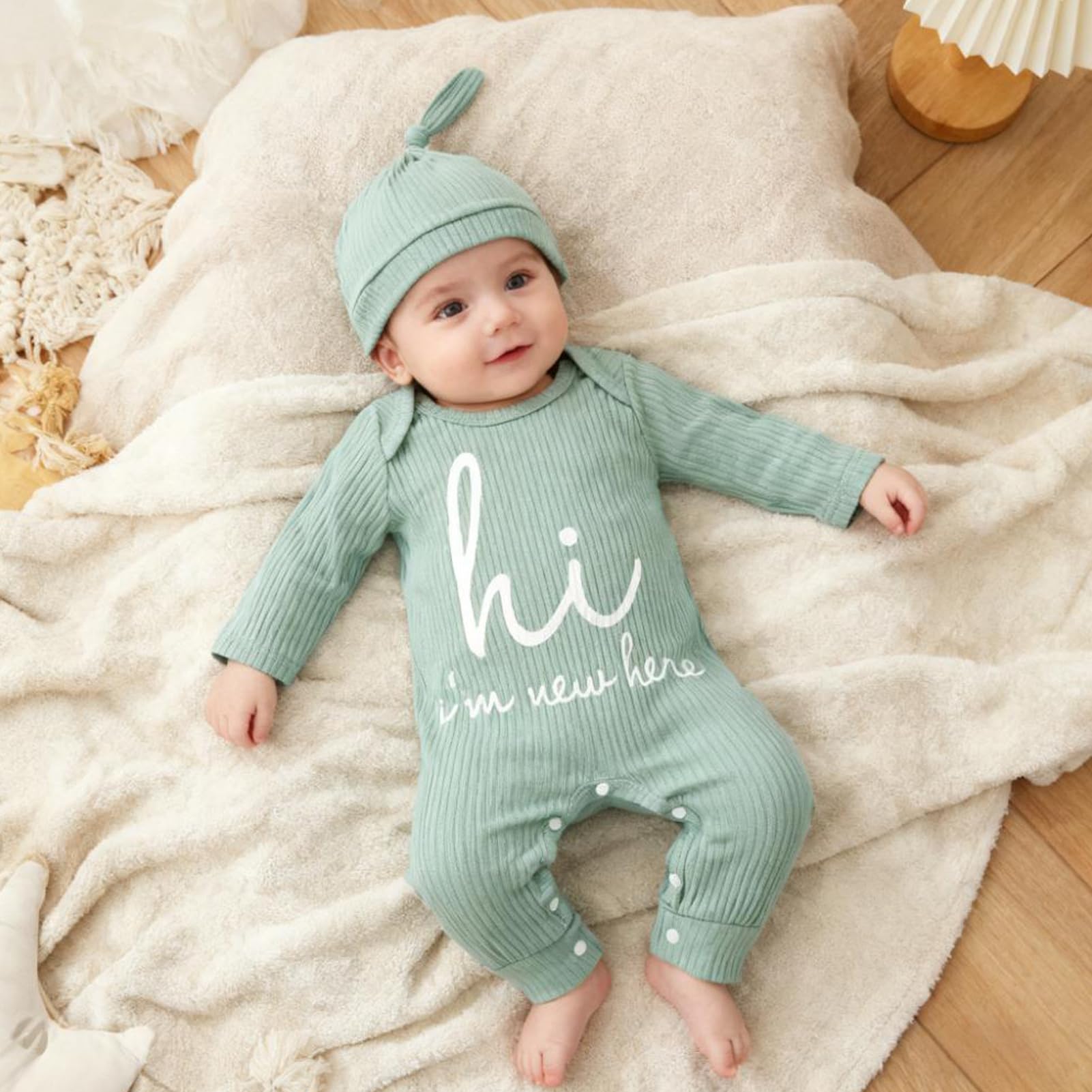GRNSHTS Newborn Baby Boy Romper Coming Home Outfits Letter Print Bodysuit Jumpsuit+Hat+Gloves 3PCS Clothes Set