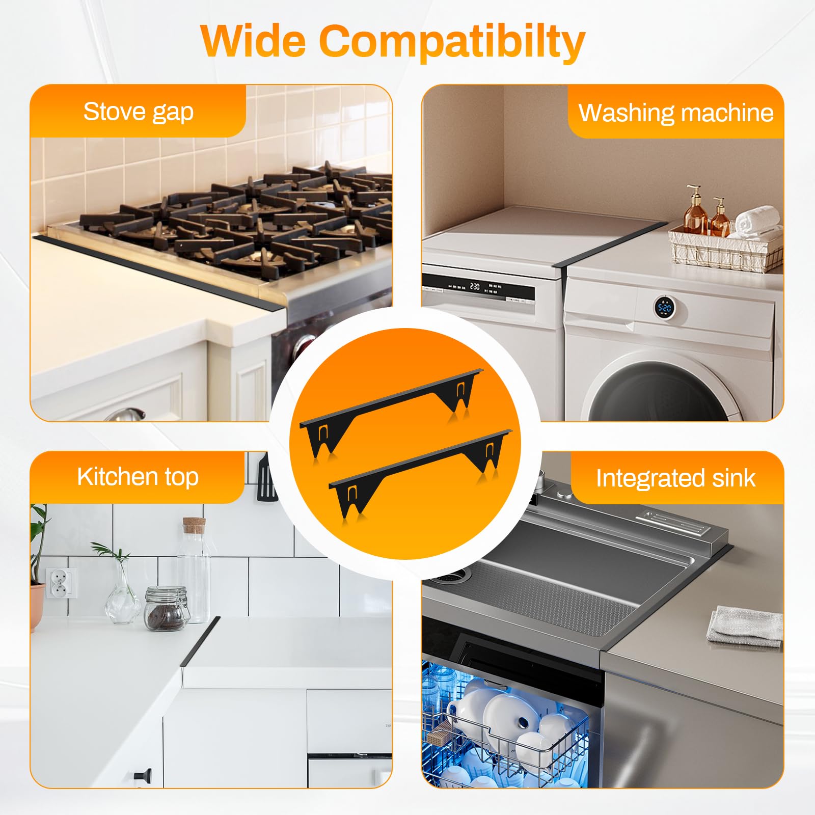 Stainless Steel Stove Gap Covers,Stove Gap Filler, Range Trim Kit, Stove Gap Guards, Heat Resistant and Easy to Clean, Easy retractable Length 13.8" to 27.5", Width 0.79",Black(2PCS)