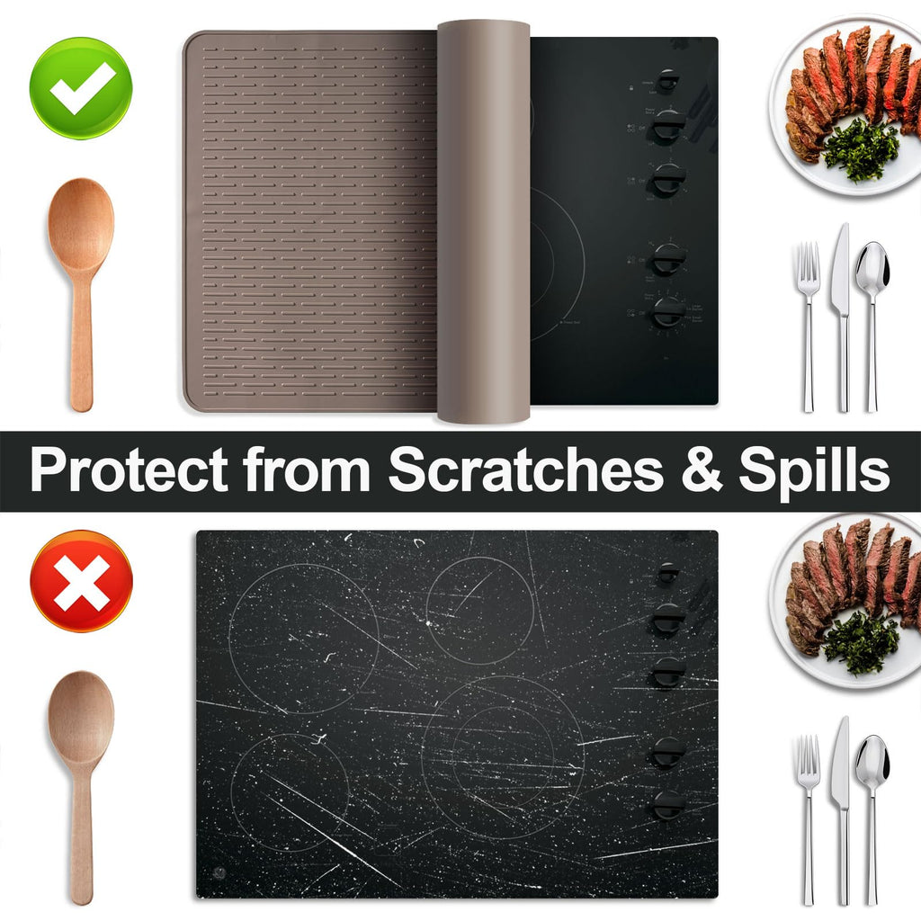Stove Top Cover for Electric Stove- Range Covers for Electric Stove,Silicone XXL Dish Drying Mat, Glass Cooktop Covers, Flat RV Range top Mats (Black, 28"x20")