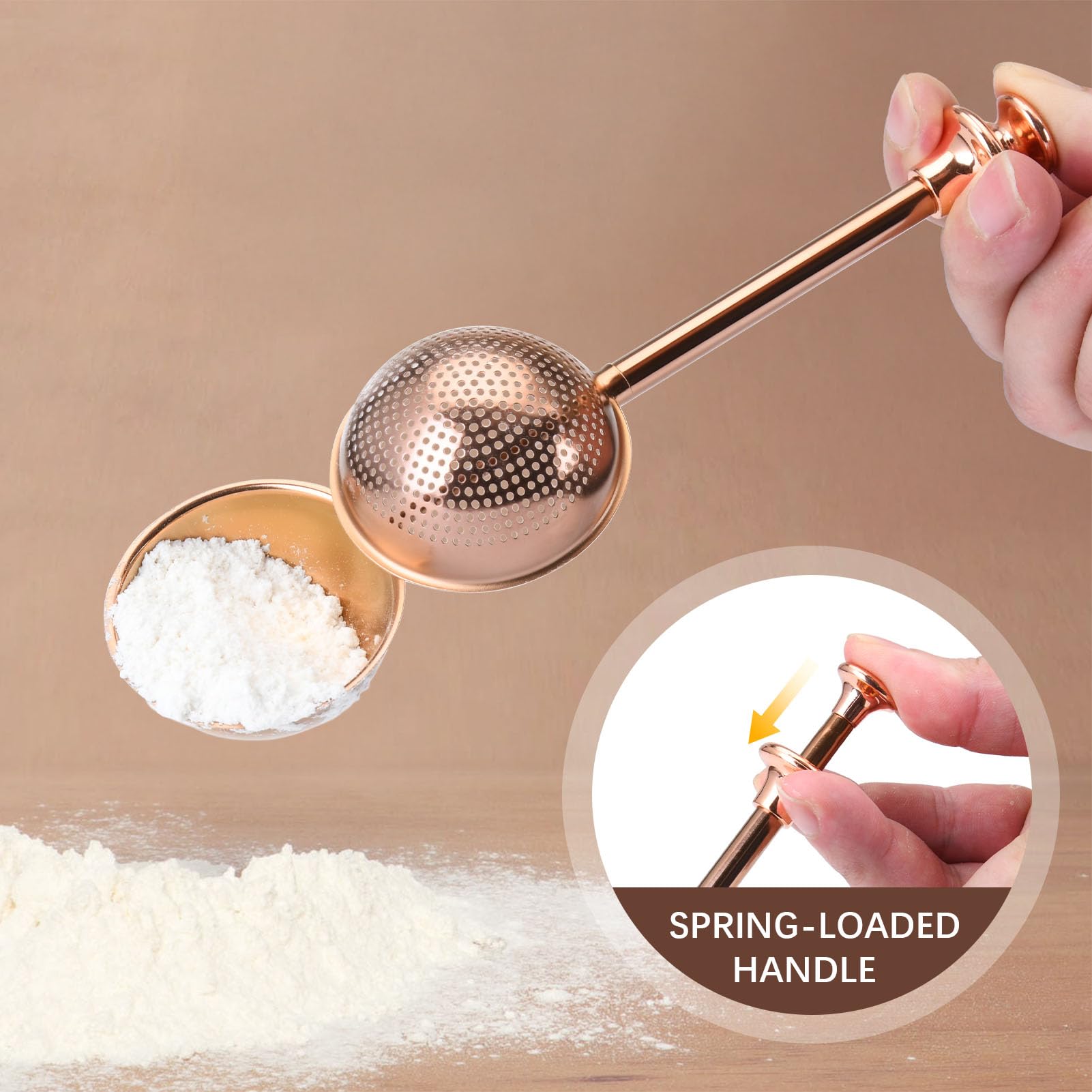 HULISEN Flour Duster for Baking, One-Handed Operation, 304 Stainless Steel Powdered Sugar Shaker Duster, Pick Up and Dust Flour Sifter, Gift Package
