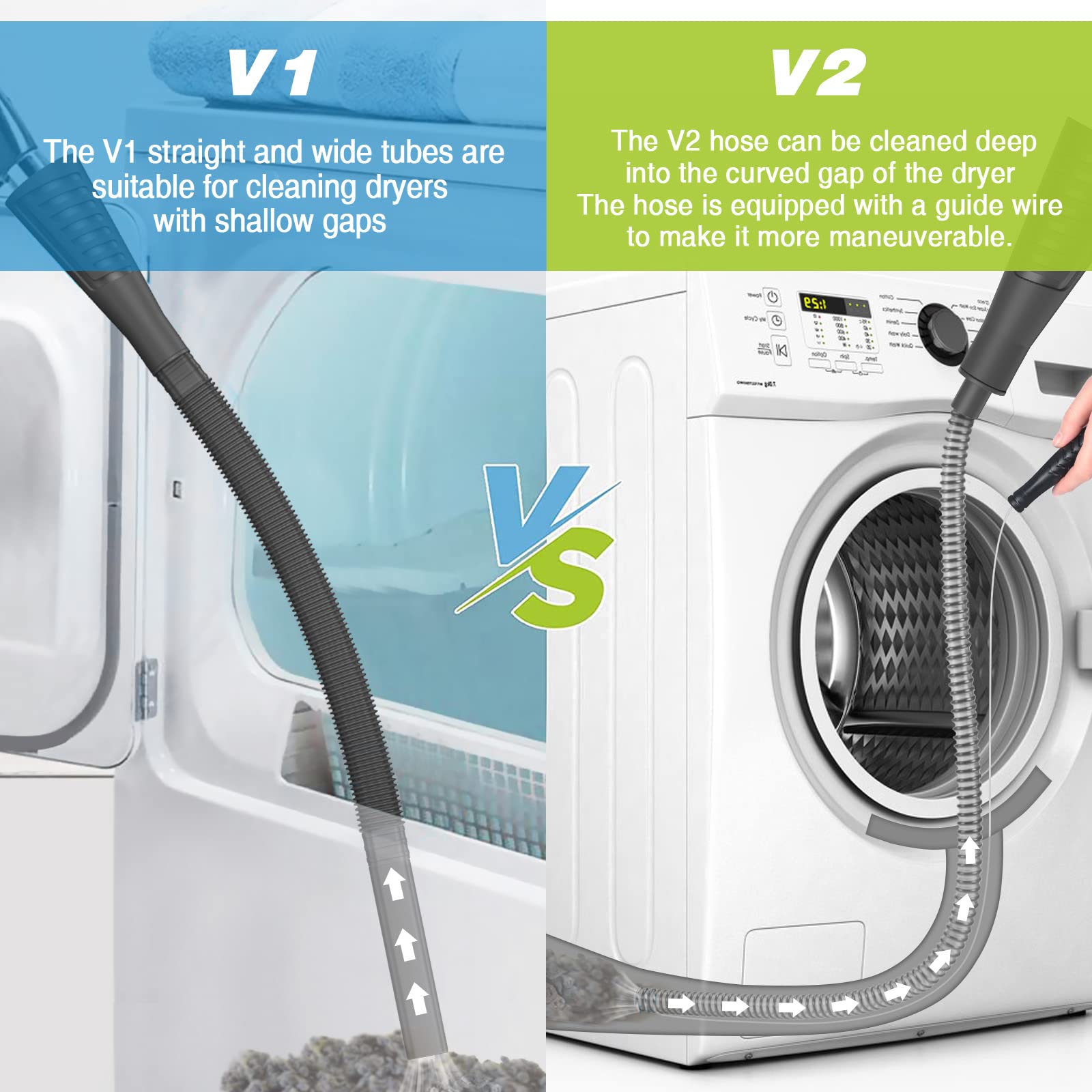 Sealegend 2 Pieces Dryer Vent Cleaner Kit Dryer Lint Vacuum Attachment, Dryer Vent Cleaning Lint Remover 2 Hoses Tools for Home Improvement