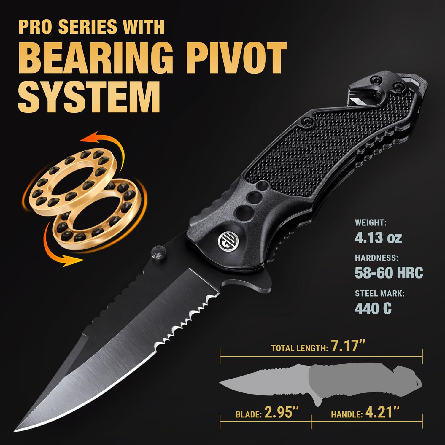 GOOD WORKER Legal Pocket Knife with 2.95” Serrated Blade, Glass Breaker, Seat Belt Cutter - EDC Sharp Folding Knives with Portable Clip - Small Tool for Tactical Camping Survival Hiking - Gifts for Men, Women