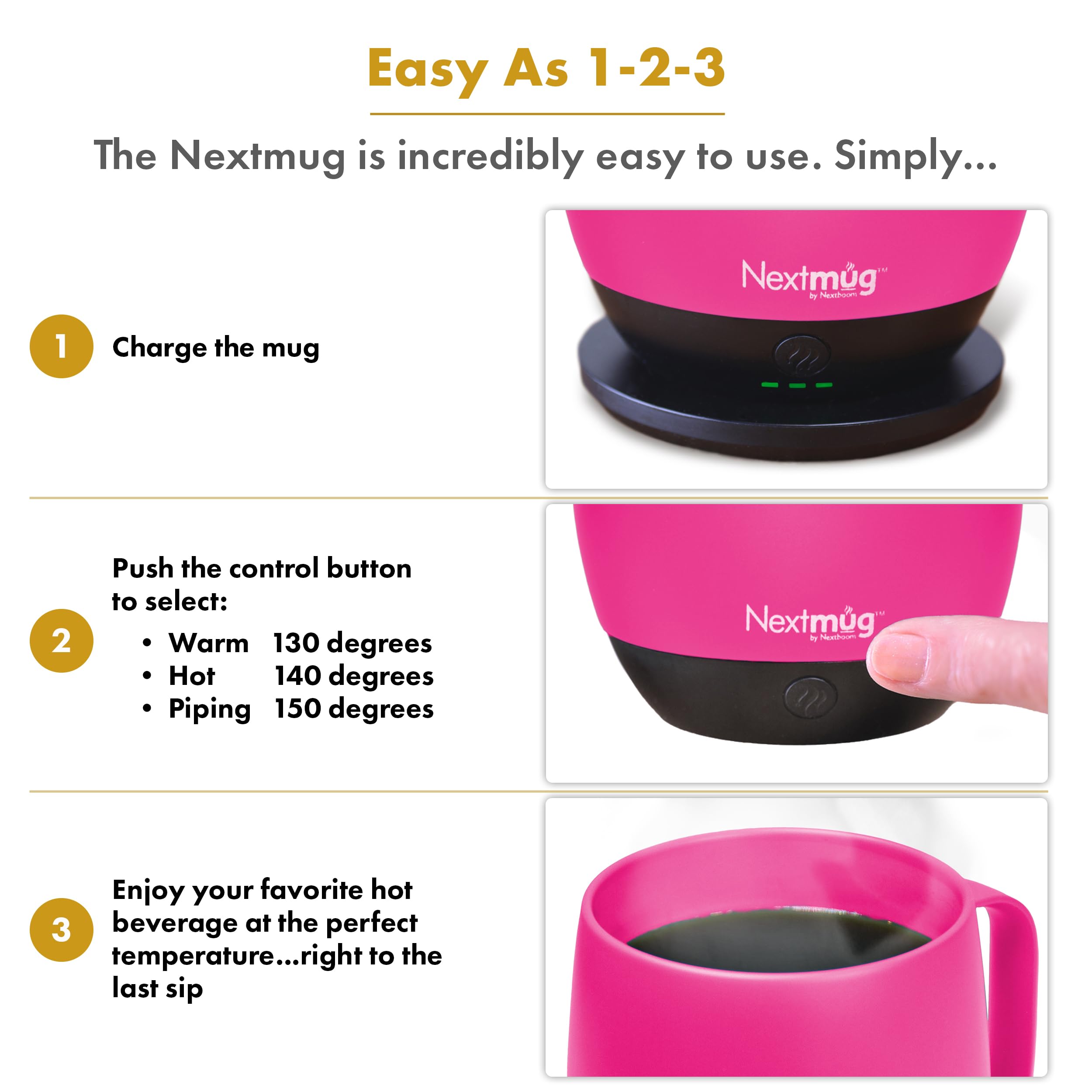 Nextmug - Temperature-Controlled, Self-Heating Coffee Mug (Slate Blue - 14 oz.)