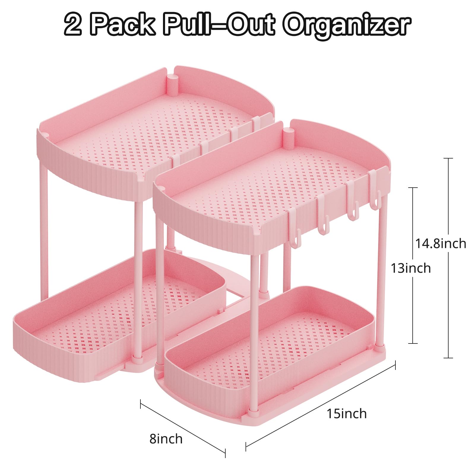 Ukeetap Multi-Purpose Pull-Out Storage Organizers, Under Sink/Cabinet Organizers and Storage for Bathroom & Kitchen, Black, 12.8 Inches, 2 Packs