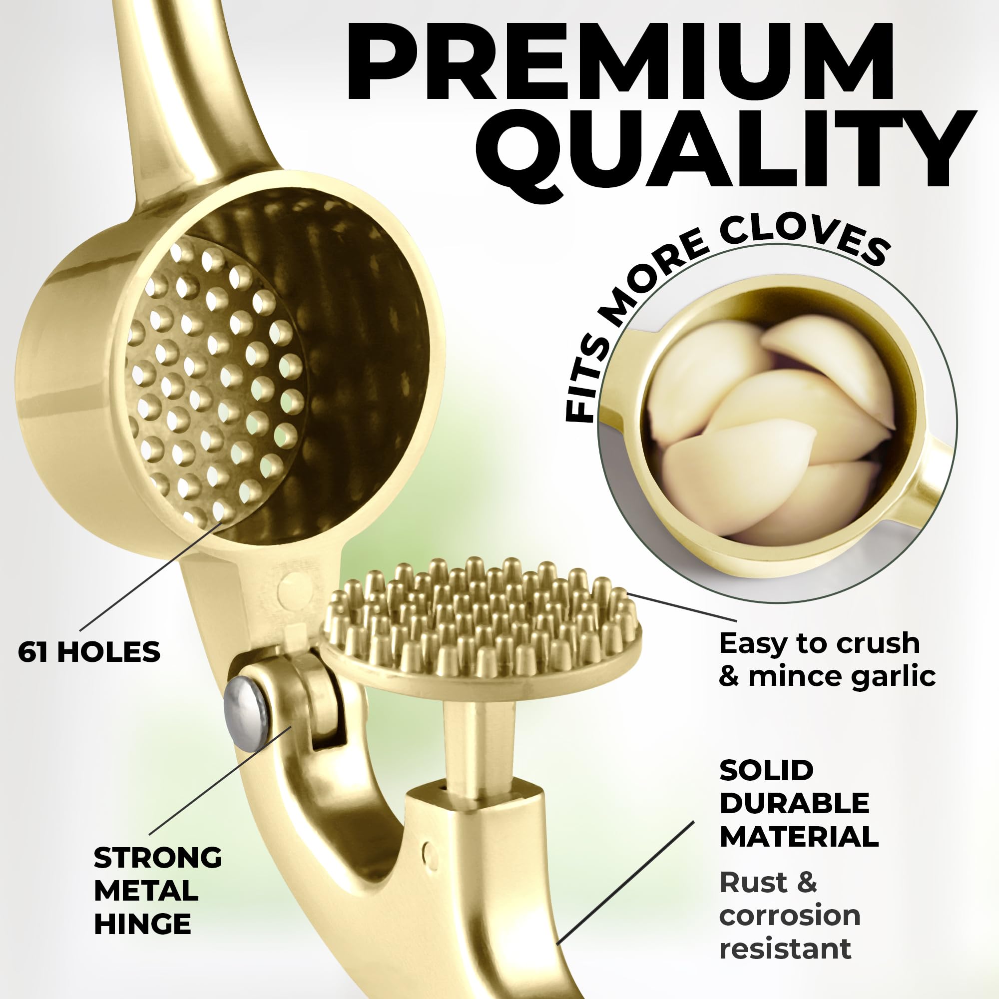 Zulay Kitchen Premium Garlic Press Set - Rust Proof Professional Garlic Mincer Tool - Easy-Squeeze, Easy-Clean with Soft, Ergonomic Handle - Silicone Garlic Peeler & Brush (Silver)