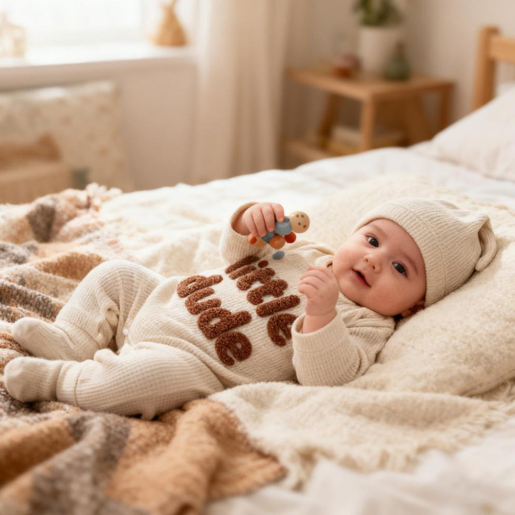 GRNSHTS Newborn Baby Boy Romper Coming Home Outfits Letter Print Bodysuit Jumpsuit+Hat+Gloves 3PCS Clothes Set