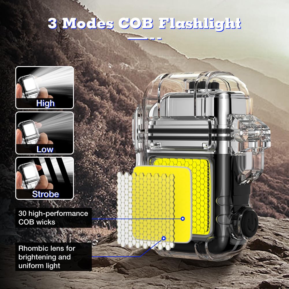 LcFun Electric Dual Arc Lighter USB Rechargeable Outdoor Windproof Flameless Plasma Lighters for Camping, Hiking, Waterproof Matches Survival Tactical Gear Birthday Gifts for Men