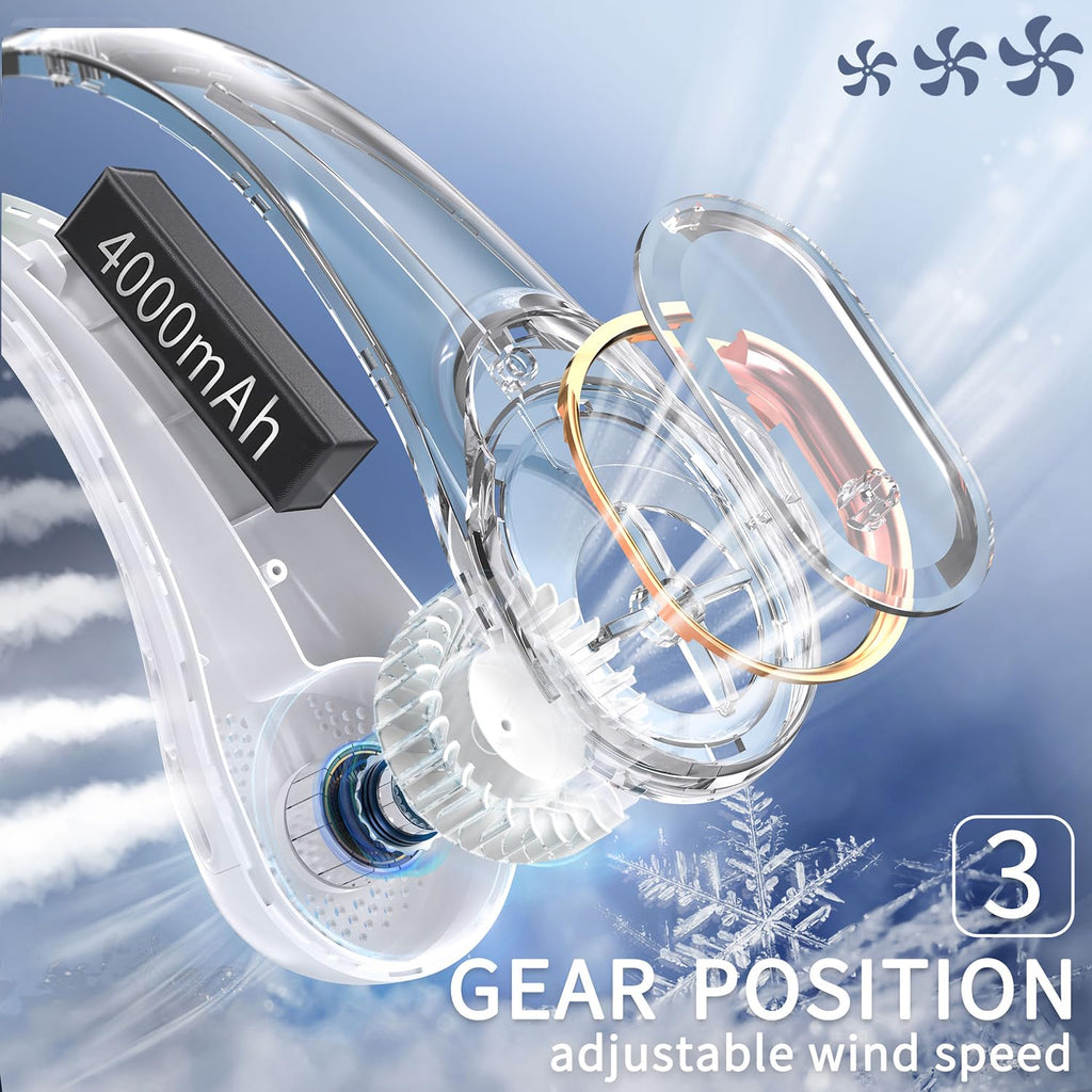 FrSara Neck Fan, Portable Personal Fan Strong Wind, 4000mAh, Air Volume,360° Cooling, No Hair Twisting, Air Volume On 2 Sides, Non-Slip, Quick Charge, Long Use Time, Birthday Gift for Women, Dad, Men