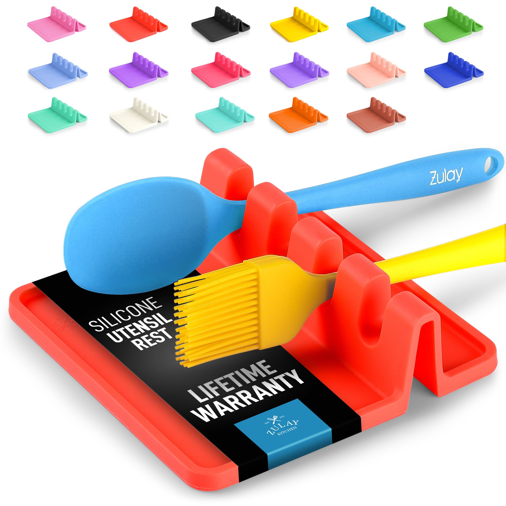 Zulay Kitchen Spoon Rest for Multiple Utensils High Heat-Resistant Silicone Drip Pad, BPA-Free Spoon Holder for Stove Top, Kitchen Gadget Holder for Ladles, Tongs, Cooking Spatula - Makes Great Gift