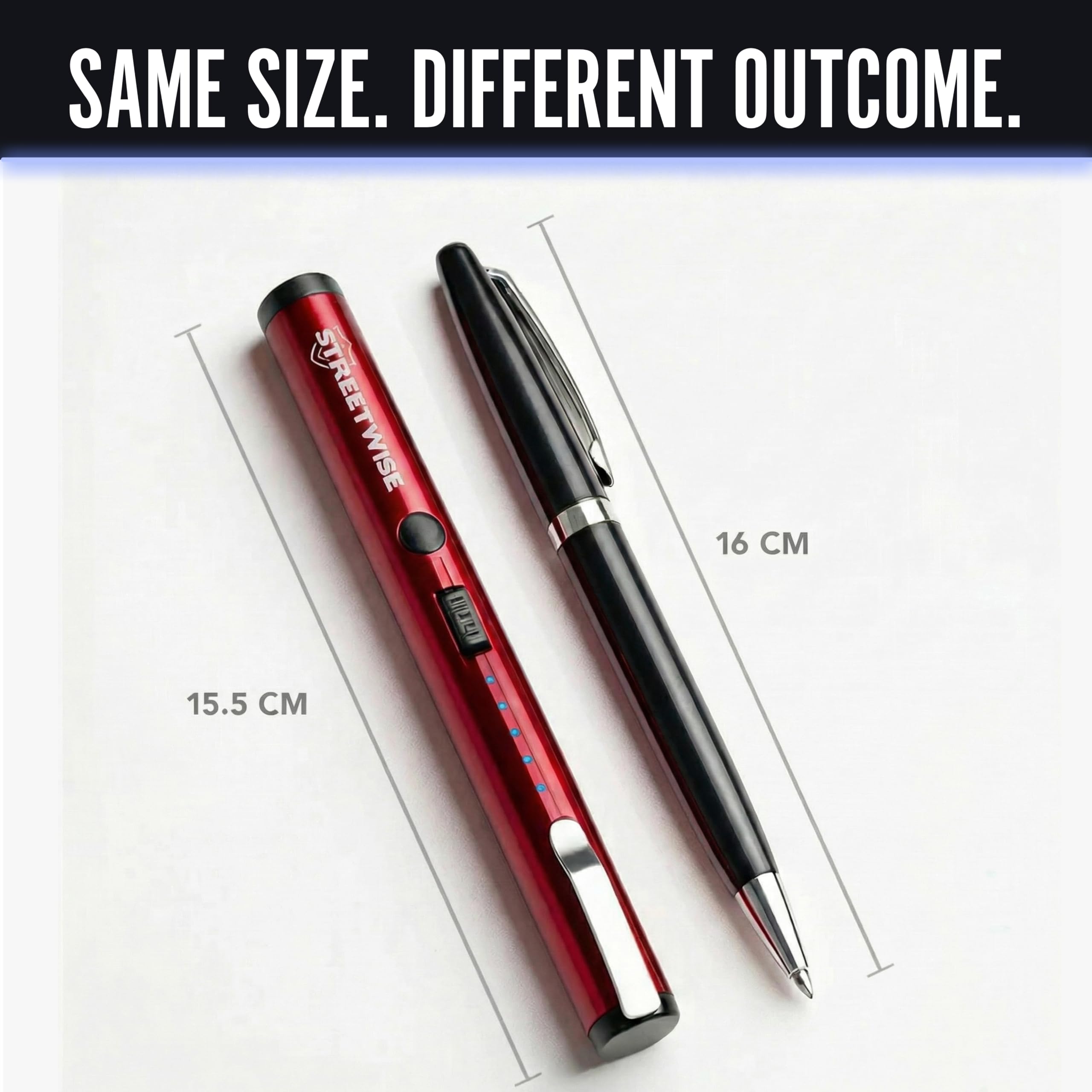 Streetwise Pain Pen 25,000,000 Volts Stun Gun for Self Protection - Tactical Stun Pen for Women and Men, USB Rechargeable, Battery Indicator, Durable Clip, Compact and Concealable for Protection