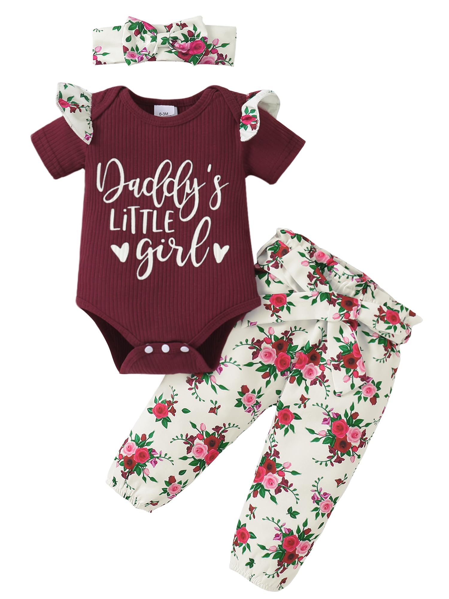 AMAWMW Baby Girl Clothes Set Daddys Little Girl Ruffle Romper Top Camouflage Pants Newborn Infant Baby Girl Outfit