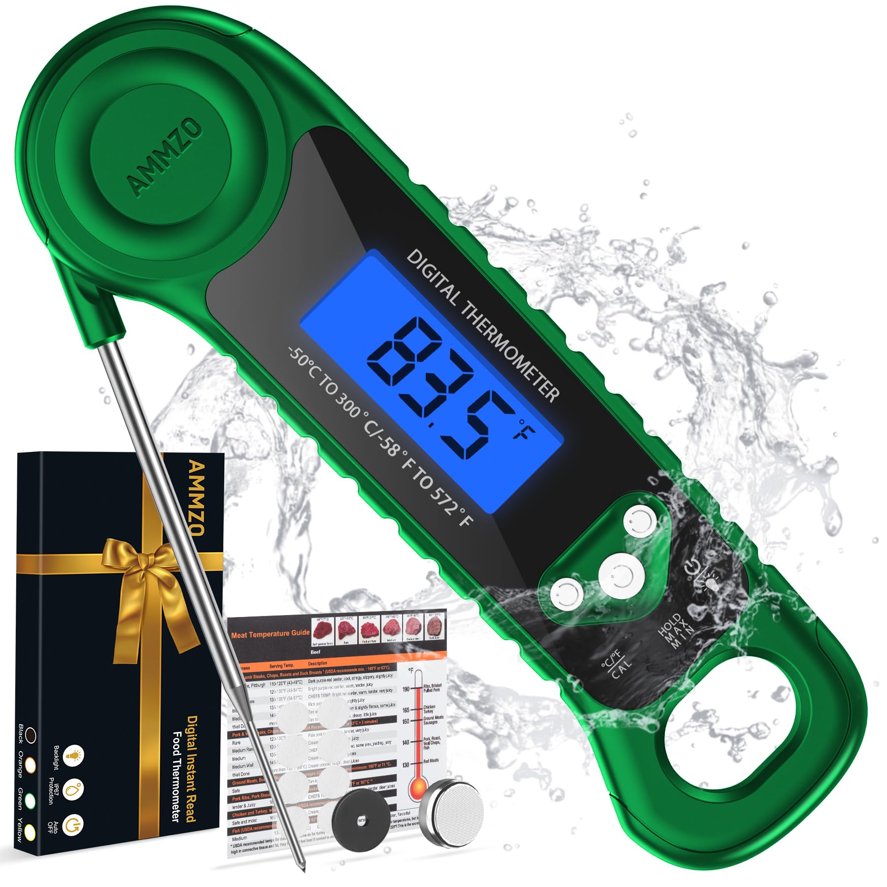 AMMZO Meat Thermometer Digital, Instant Read Food Thermometer for Cooking, Grilling, Baking, Frying & Candy Making, Essentials Kitchen Gadgets Accessory, Gifts for Men Women Dad Mom Birthday