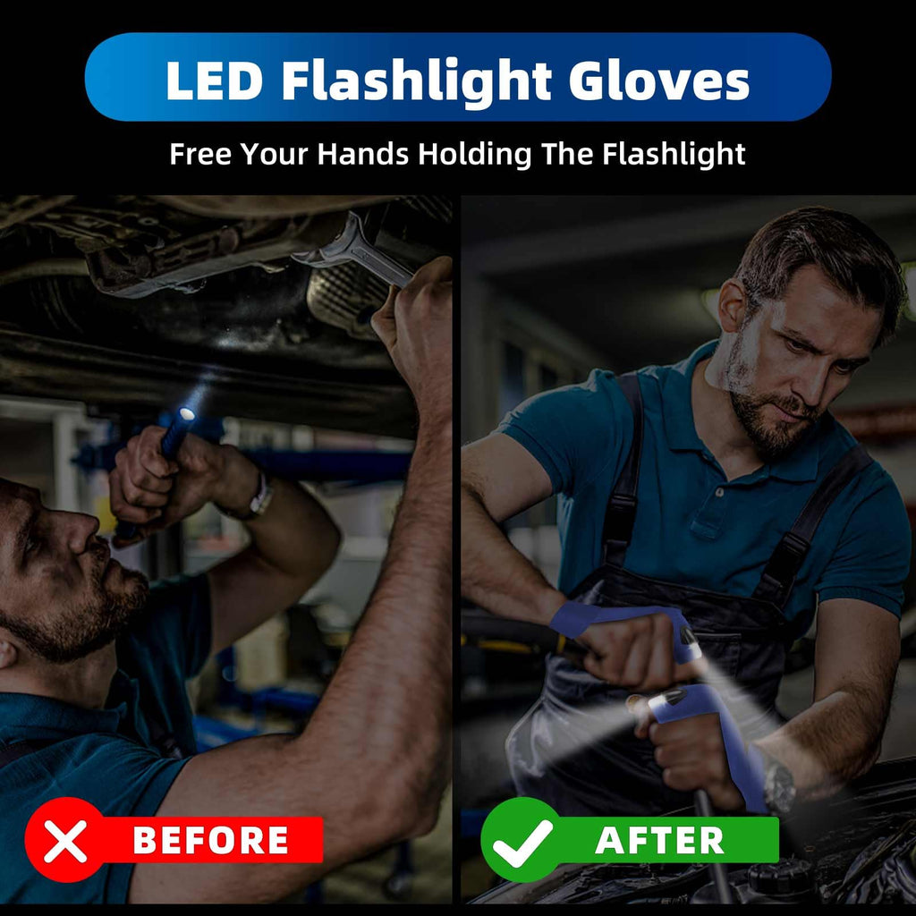 MOIPEJO LED Flashlight Gloves, Gifts for Men Dad Him Boyfriend Husband, Cool Gadget Hands-Free Finger Lights for Camping Fishing Repairing, Fathers Day Christmas Birthday Gift-Black