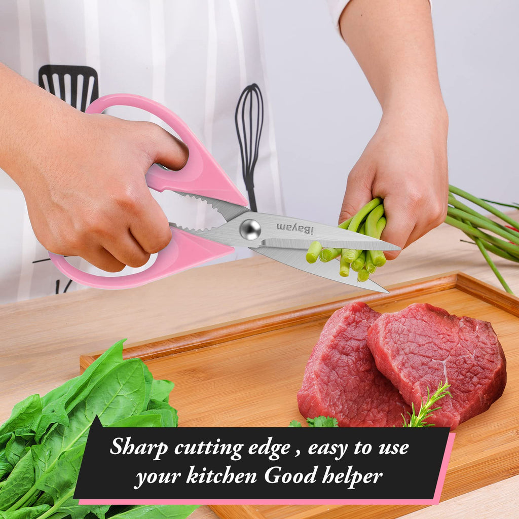 iBayam Kitchen Scissors All Purpose Heavy Duty 2 Pack with Protective Sheath, Stainless Steel Shears Kitchen Utensils Set for Cutting Food Cooking Meat Poultry Dishwasher Safe Soft Comfort-Grip