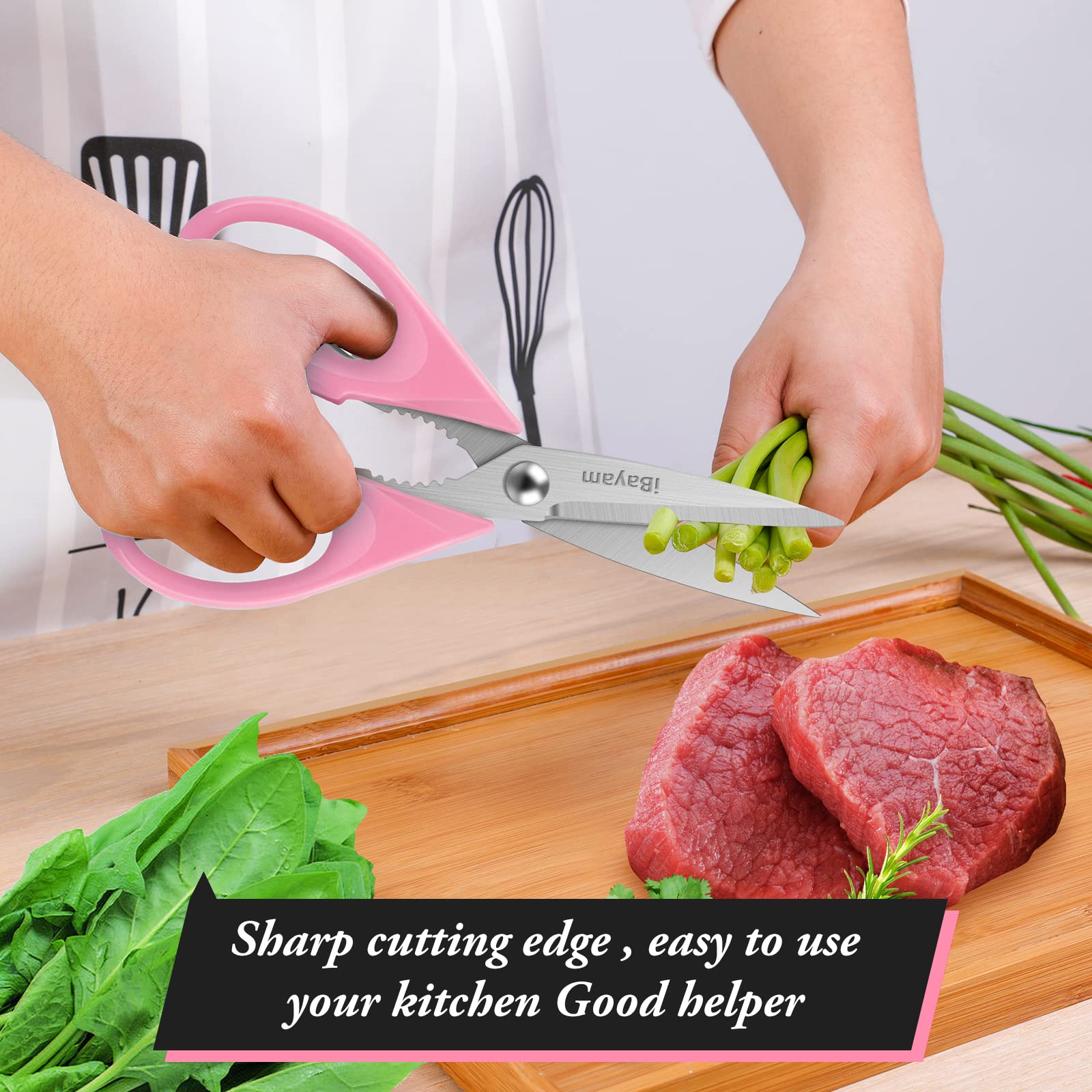 iBayam Kitchen Scissors All Purpose Heavy Duty 2 Pack with Protective Sheath, Stainless Steel Shears Kitchen Utensils Set for Cutting Food Cooking Meat Poultry Dishwasher Safe Soft Comfort-Grip